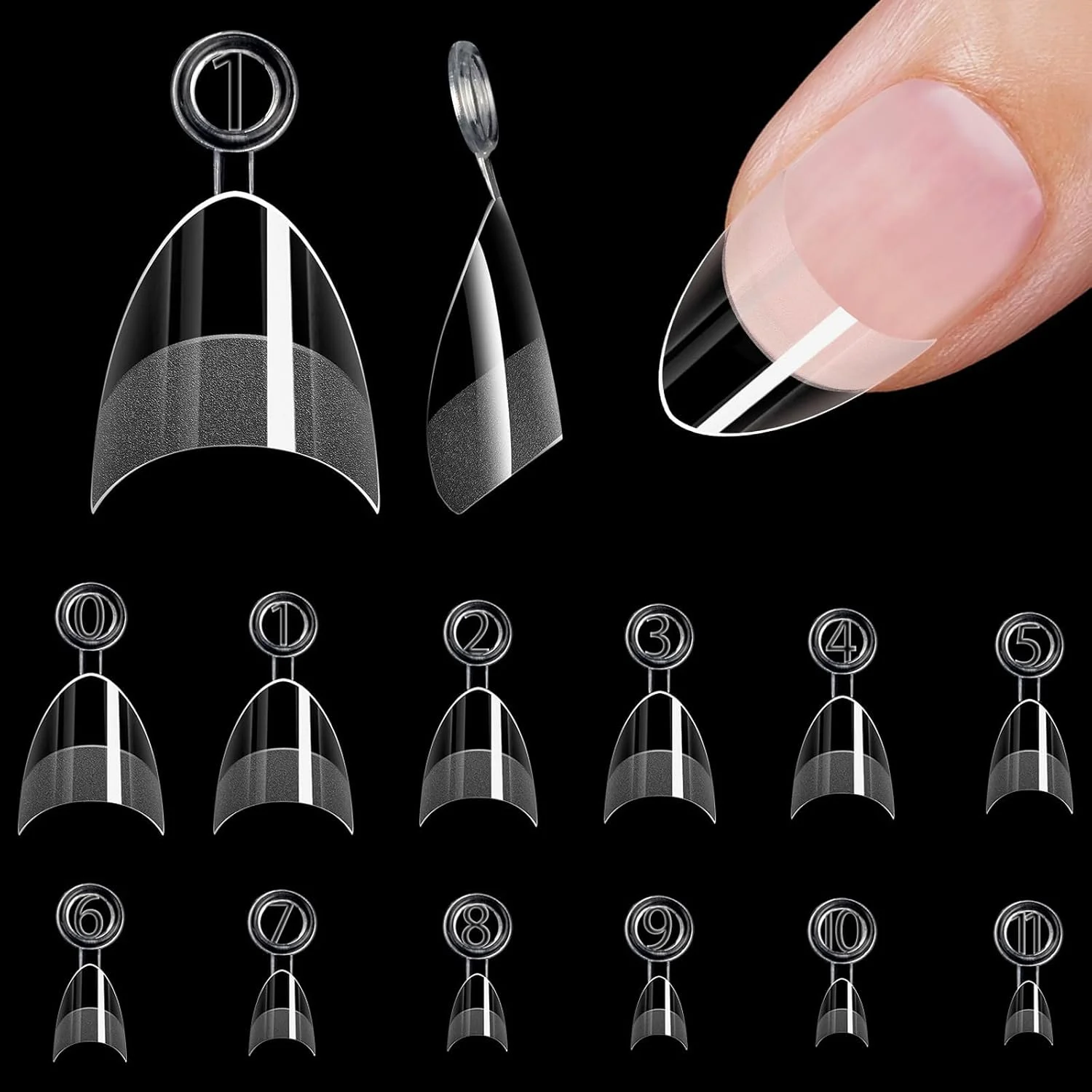 ۶۰۰ عدد تیپ ناخن بادامی ژل نرم، ناخن های قالبی شفاف نیمه پوشش از Azonee، کیفیت سالنی برای مانیکور خانگی، اکستنشن DIY برای مبتدیان و حرفه ای ها، نیمه مات، خودکار، ۱۲ سایز