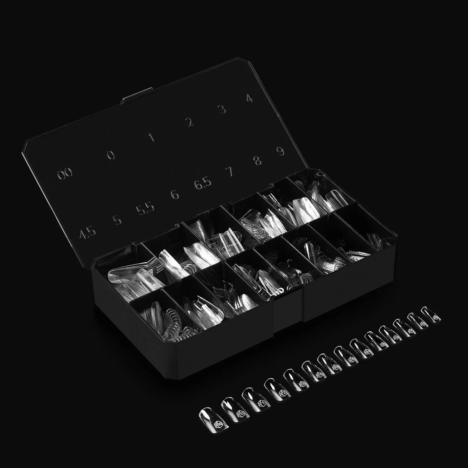 جعبه نوک ناخن مربعی شکل آپرس ژل ایکس با سر متوسط | 500 عدد نوک ژل ایکس، 11 سایز 00-9، کیفیت عالی