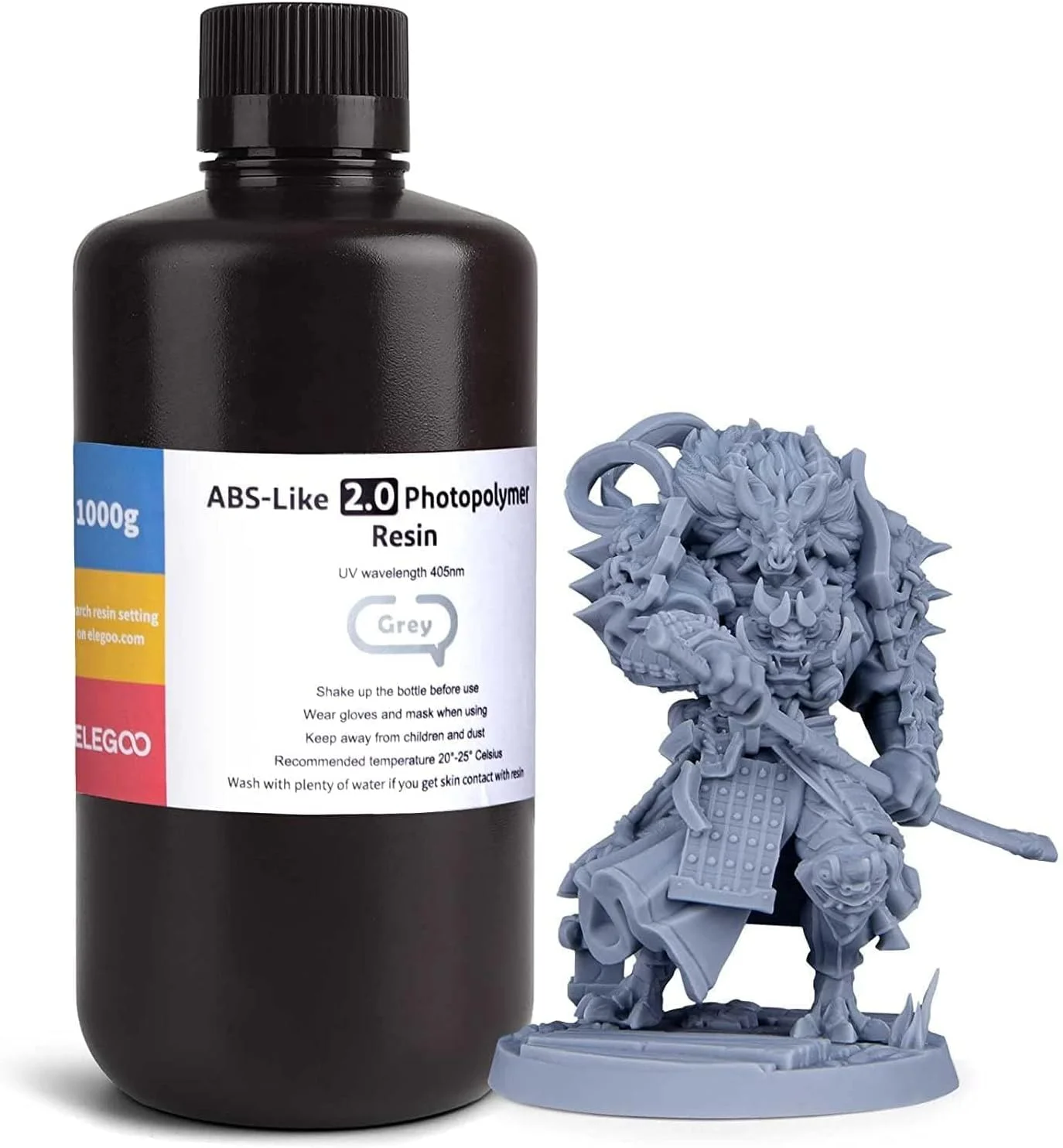 رزین پرینتر سه بعدی ELEGOO شبیه ABS، رزین پلیمری نوری استاندارد 405 نانومتری برای پرینت سه بعدی LCD (خاکستری 2.0، 1000 گرم)