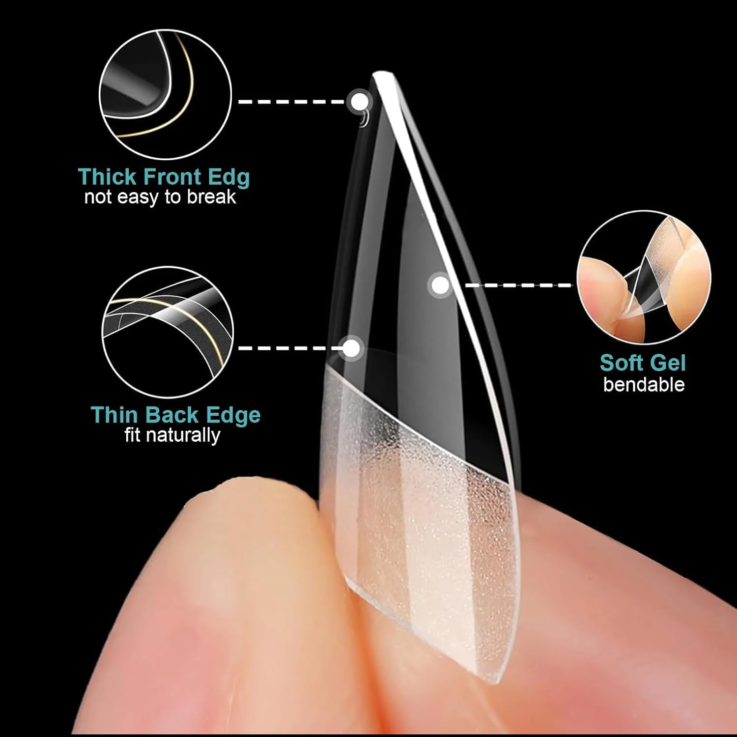 ۶۰۰ عدد تیپ ناخن بادامی ژل نرم، ناخن های قالبی شفاف نیمه پوشش از Azonee، کیفیت سالنی برای مانیکور خانگی، اکستنشن DIY برای مبتدیان و حرفه ای ها، نیمه مات، خودکار، ۱۲ سایز