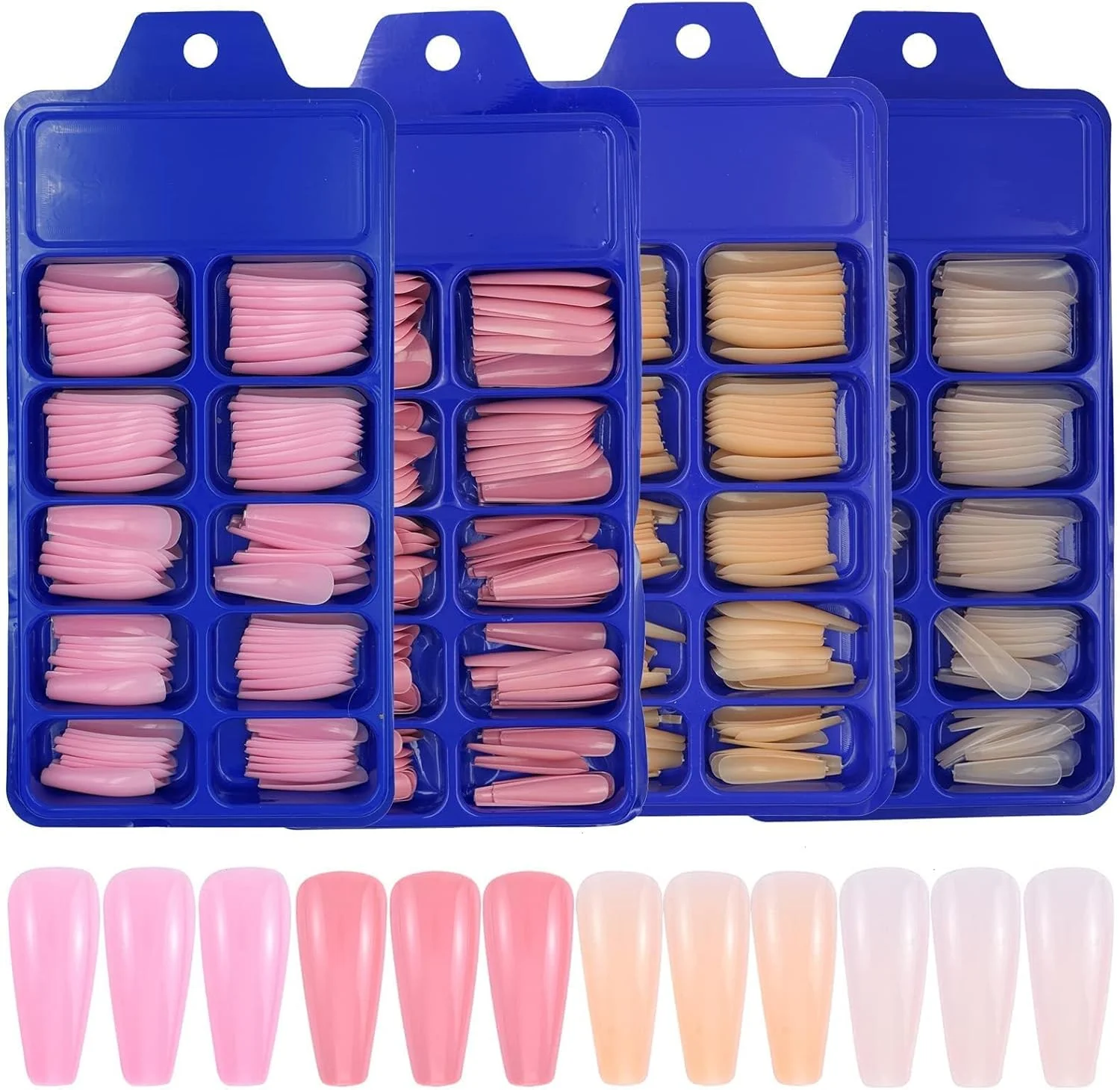 ناخن مصنوعی، 400 عدد ناخن مصنوعی بالرین، نوک ناخن مصنوعی بلند، پوشش کامل ناخن های اکریلیک برای زنان و دختران، مناسب برای طراحی و تزیین ناخن