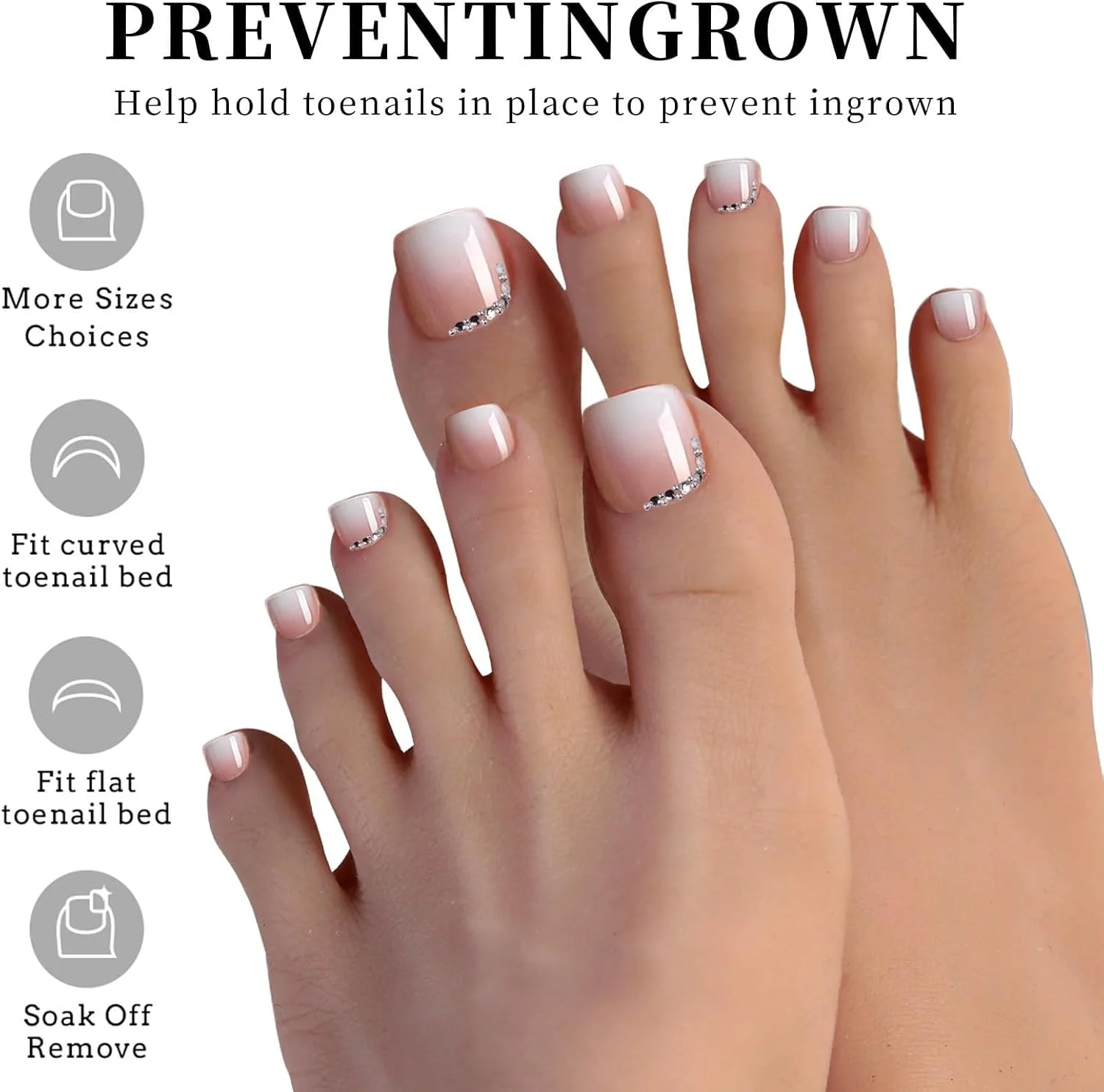 ناخن مصنوعی پا آزونی، 120 عددی، طرح فرنچ، کوتاه، مربعی کلاسیک، پوشش کامل، مناسب طراحی ناخن در منزل برای بانوان و دختران (01)