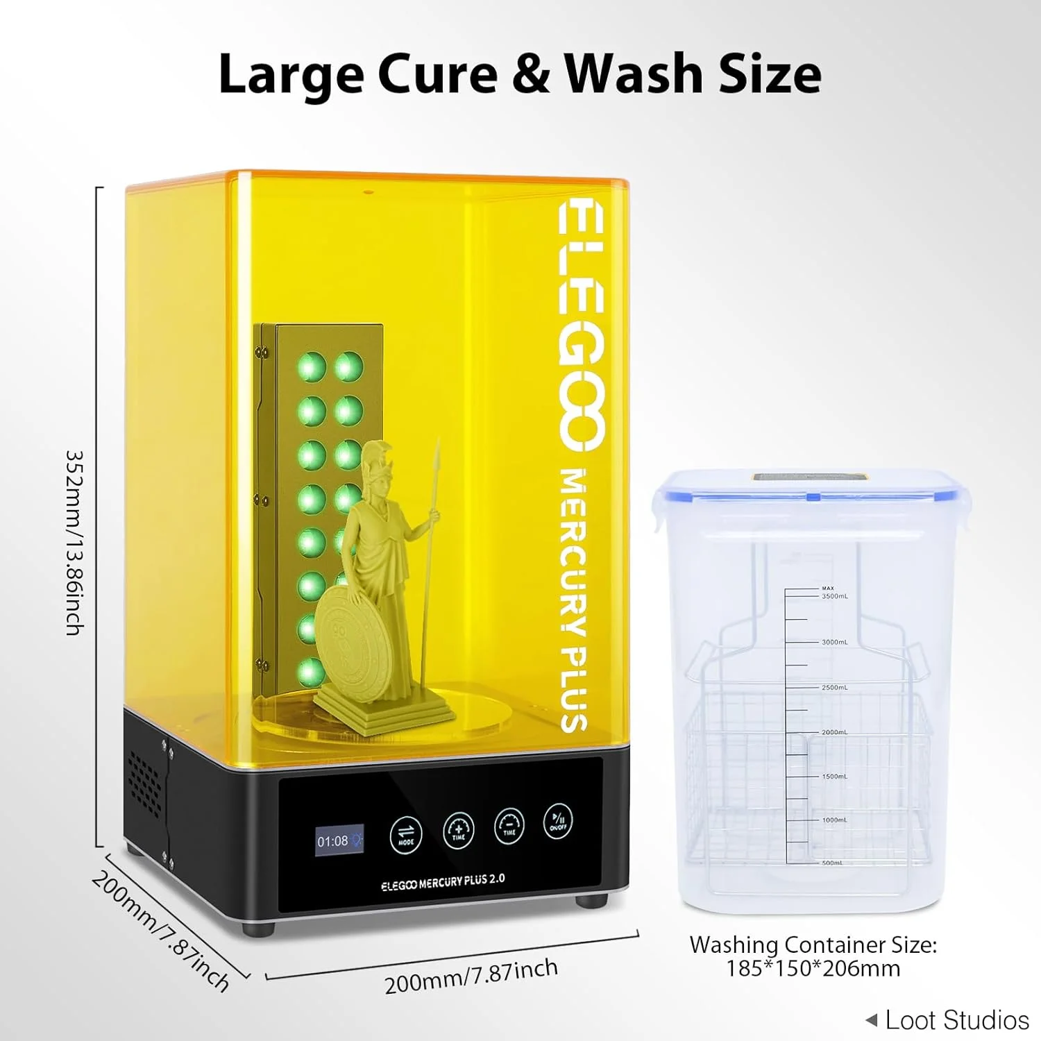 دستگاه شستشو و کیور بزرگ ELEGOO Mercury Plus 2.0 برای مدل های چاپ سه بعدی LCD/SLA/DLP با صفحه گردان و سطل شستشو