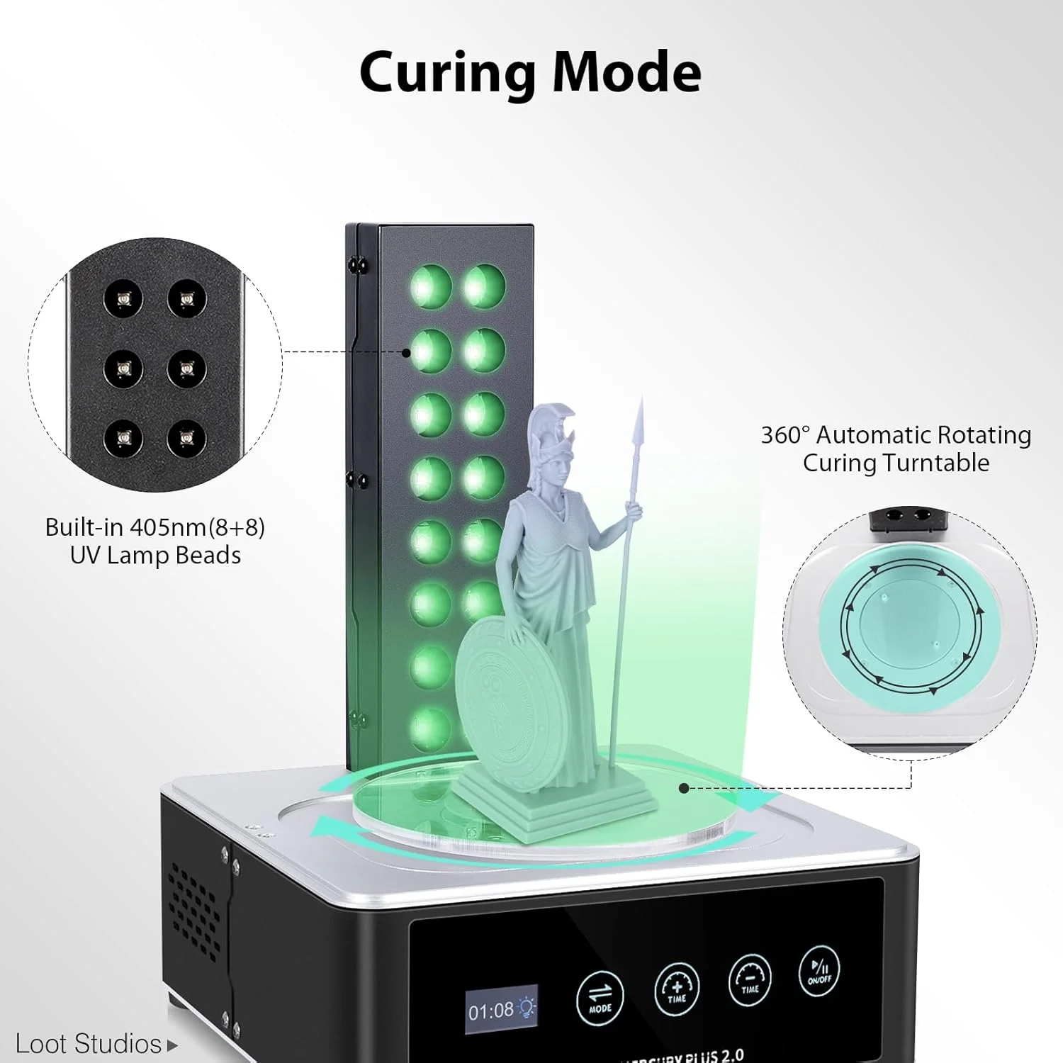 دستگاه شستشو و کیور بزرگ ELEGOO Mercury Plus 2.0 برای مدل های چاپ سه بعدی LCD/SLA/DLP با صفحه گردان و سطل شستشو