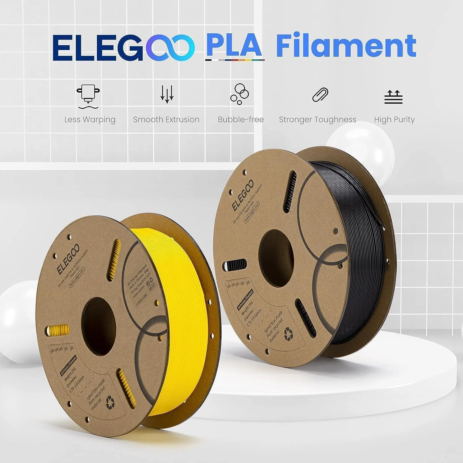 فیلامنت چوب ELEGOO PLA 1.75mm، فیلامنت پرینتر سه بعدی با دقت ابعادی +/- 0.02mm، اسپول مقوایی 1 کیلوگرمی (2.2 پوند) فیلامنت پرینت سه بعدی مناسب برای اکثر پرینترهای سه بعدی FDM