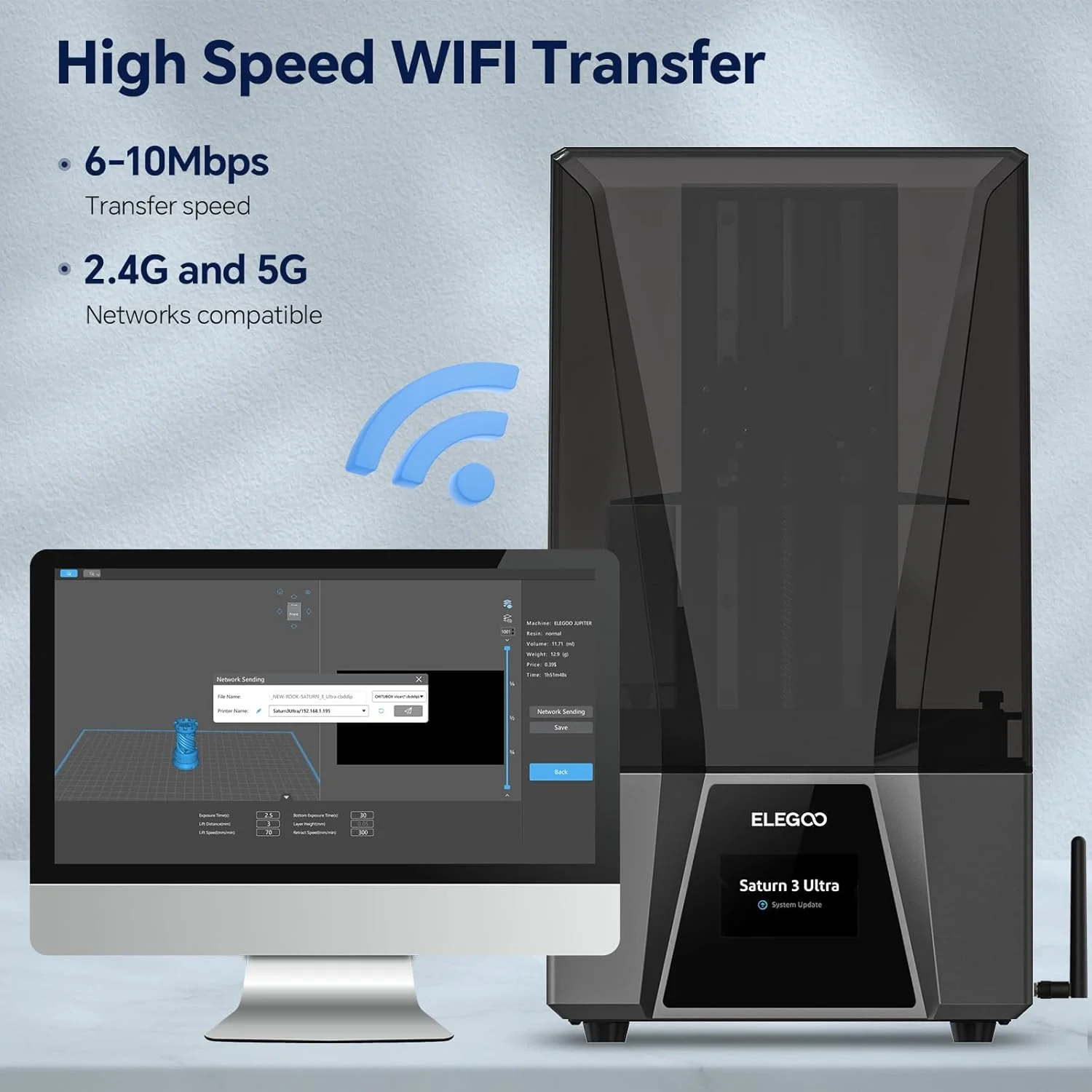 پرینتر سه بعدی رزینی ELEGOO Saturn 3 Ultra 12K MSLA با LCD مونوکروم 10 اینچی، منبع نور انکساری COB، فیلم رهاسازی ACF، انتقال WiFi، اندازه چاپ 218.88mm*122.88mm*260mm پرینتر سه بعدی رزینی ELEGOO Saturn 3 Ultra 12K MSLA با LCD مونوکروم 10 اینچی، منبع نور انکساری COB، فیلم رهاسازی ACF، انتقال WiFi، اندازه چاپ 218.88mm*122.88mm*260mm