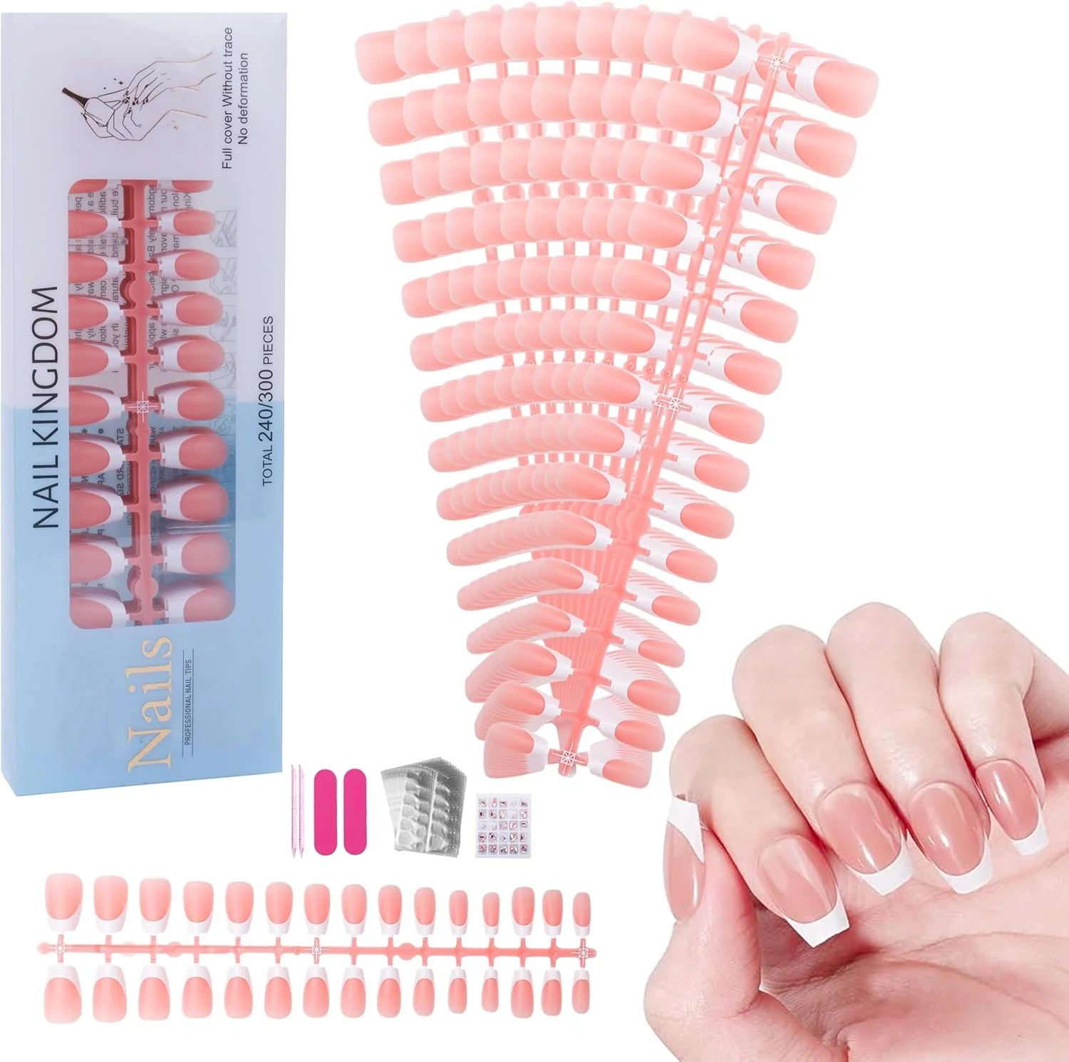 تیپ ناخن ژلی فرانسوی، ناخن های مصنوعی اکرلیک، 240 عدد قهوه ای کوتاه تابوتی، دارای پرایمر و لایه پایه از قبل اعمال شده، مانیکور DIY برای اکستنشن ناخن