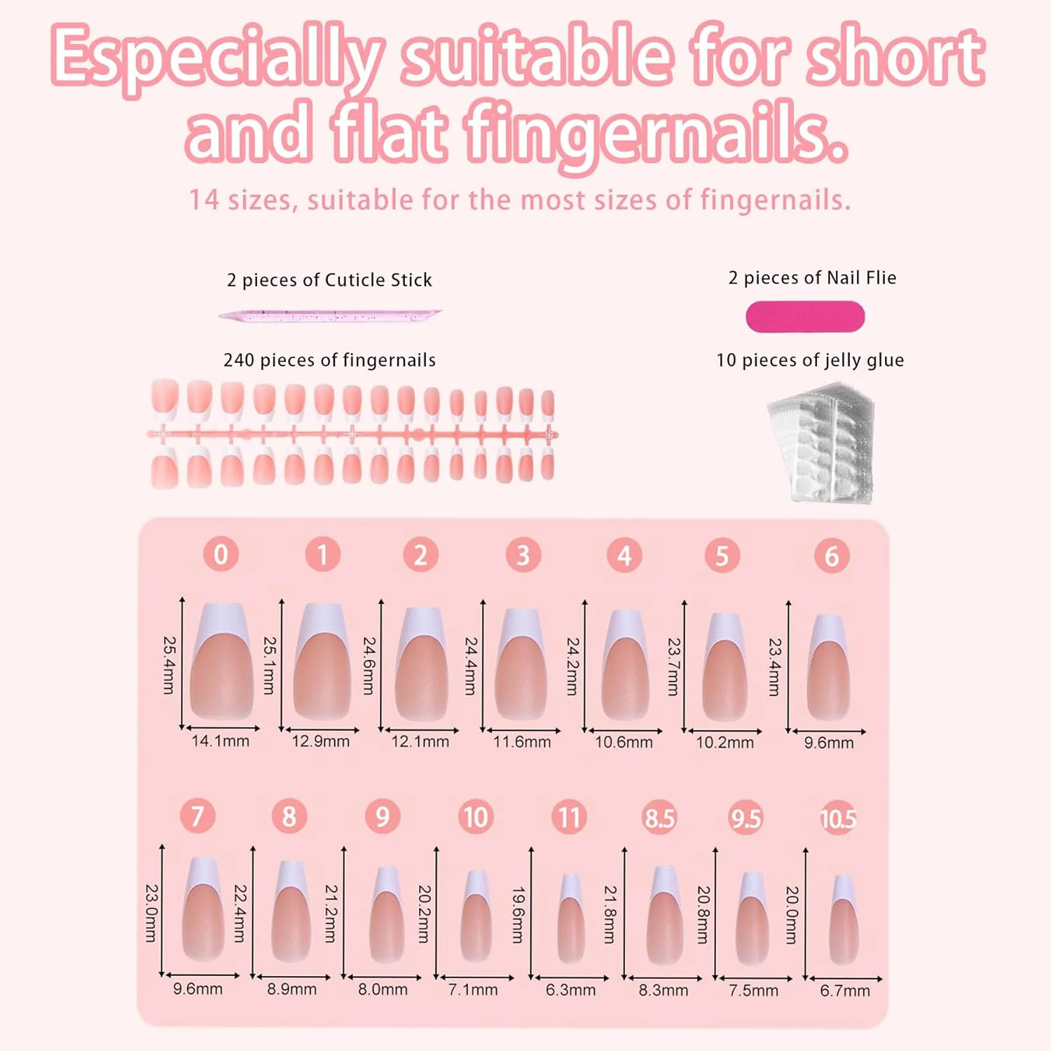 تیپ ناخن ژلی فرانسوی، ناخن های مصنوعی اکرلیک، 240 عدد قهوه ای کوتاه تابوتی، دارای پرایمر و لایه پایه از قبل اعمال شده، مانیکور DIY برای اکستنشن ناخن