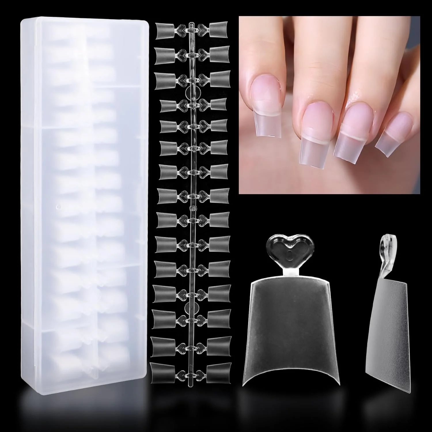 تیپ ناخن کوتاه کافین - ناخن مصنوعی ژل نرم، پوشش نصفه بدون نیاز به سوهان، تیپ ناخن ژل شفاف، ماندگاری طولانی، مناسب استفاده خانگی و سالن، 12 سایز