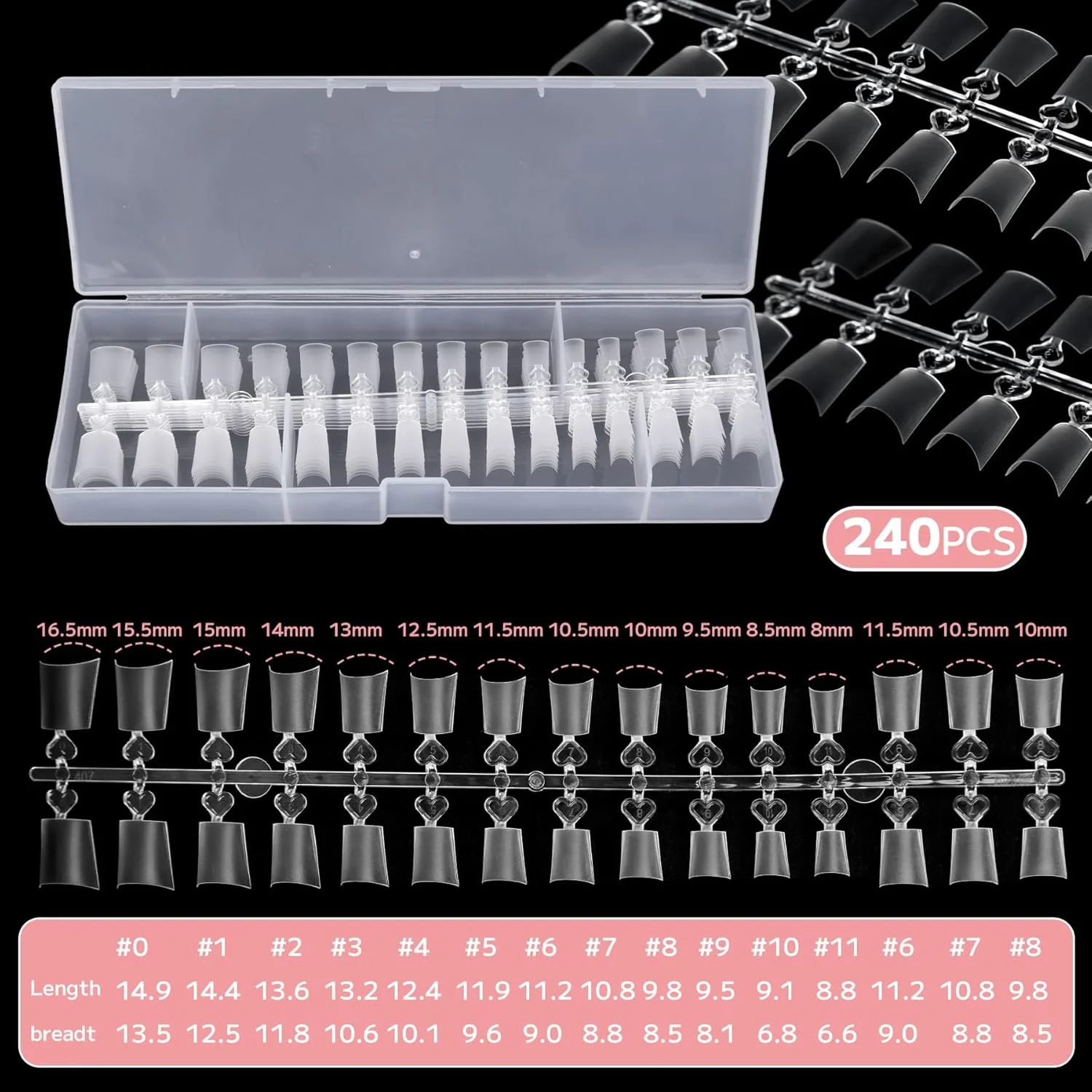 تیپ ناخن کوتاه کافین - ناخن مصنوعی ژل نرم، پوشش نصفه بدون نیاز به سوهان، تیپ ناخن ژل شفاف، ماندگاری طولانی، مناسب استفاده خانگی و سالن، 12 سایز