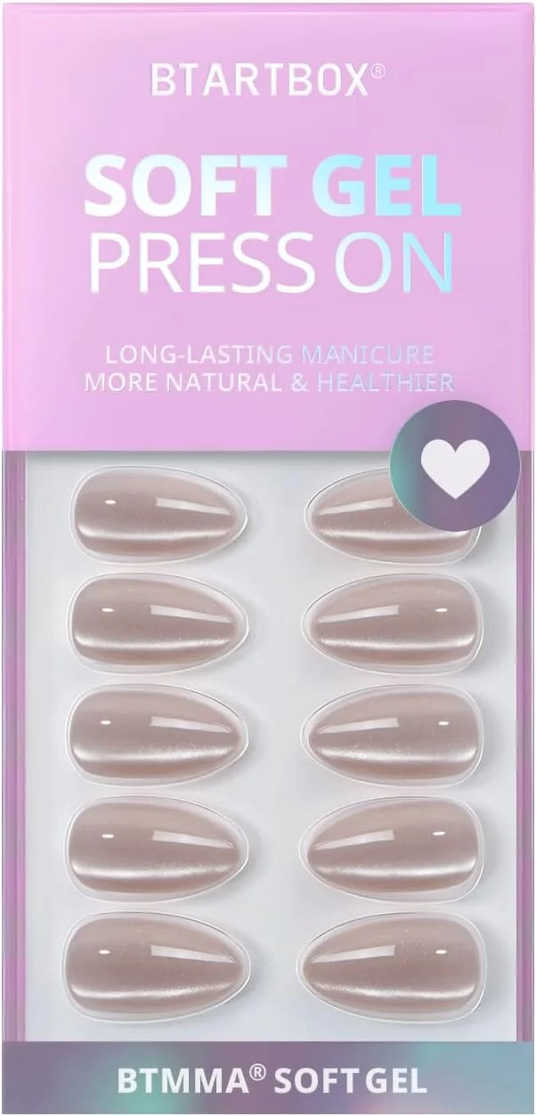 ناخن مصنوعی بادامی کوتاه BTArtbox با چسب، 30 عدد ناخن ژلی نرم در 15 سایز، ناخن های چسبی مات قابل استفاده مجدد برای خانم ها، چشم گربه ای آرورا