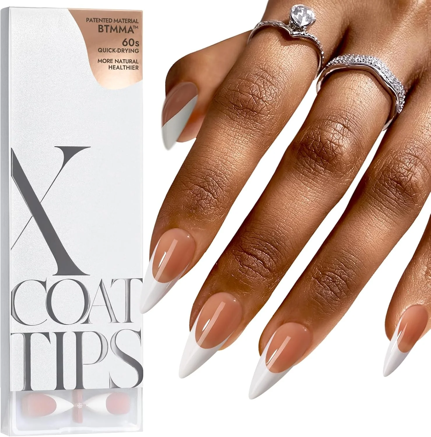 BTArtboxnails ناخن های ژلی فرنچ - ناخن مصنوعی فرنچ نوک قهوه ای بلند استیلتو XCOATTIPS، ناخن های مصنوعی برای طراحی ناخن