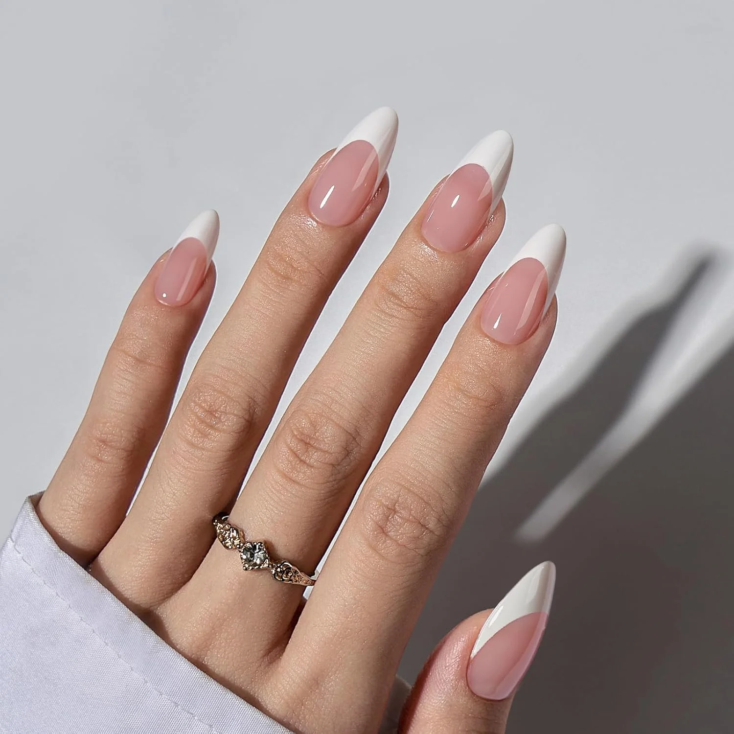 BTArtboxnails ناخن مصنوعی فرنچ ژلی - ناخن های مصنوعی فرنچ نوک صورتی بادامی متوسط XCOATTIPS، بدون نیاز به سوهان کشی ناخن های مصنوعی برای طراحی ناخن، هدیه روز ولنتاین