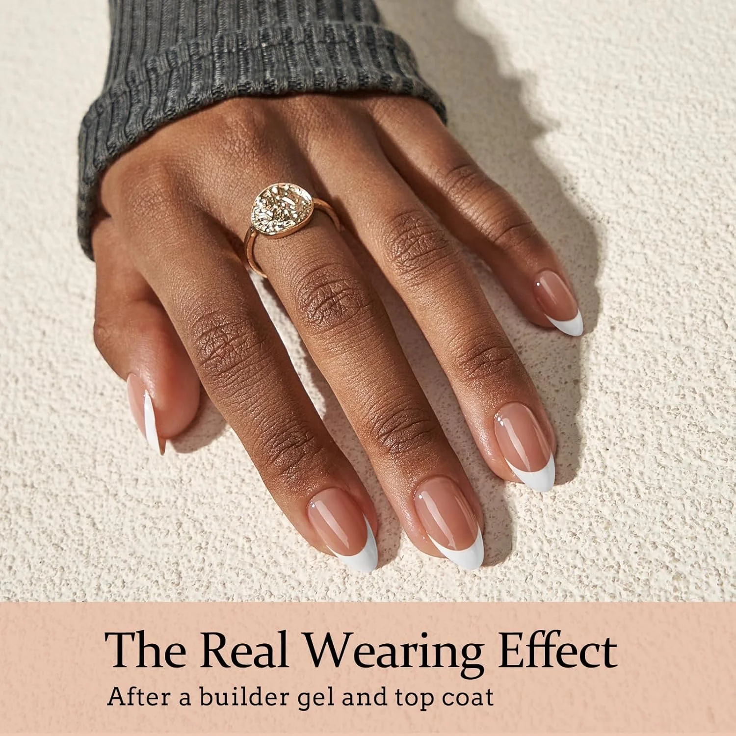 ناخن مصنوعی فرنچ ژلی BTArtboxnails - ناخن های قالبی فرنچ نوک قهوه ای بادامی کوتاه XCOATTIPS با پرایمر و بیس کت از قبل اعمال شده، بدون نیاز به سوهان کشی ناخن های مصنوعی برای طراحی ناخن