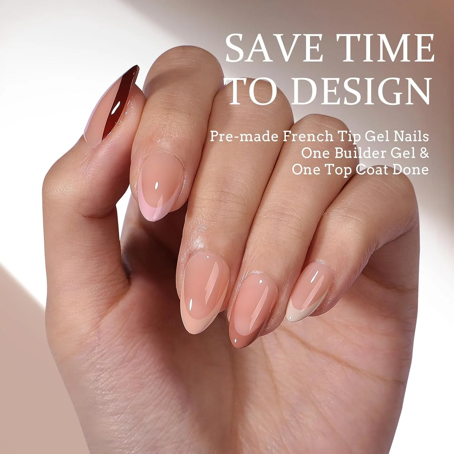 BTArtboxnails XCOATTIPS ناخن مصنوعی کوتاه - رنگ پوست، نوک ناخن بادامی، نوک ناخن ژلی نرم با ژل ناخن، محافظ فرانسوی، چراغ ناخن، همه در یک کیت ناخن مصنوعی فرانسوی