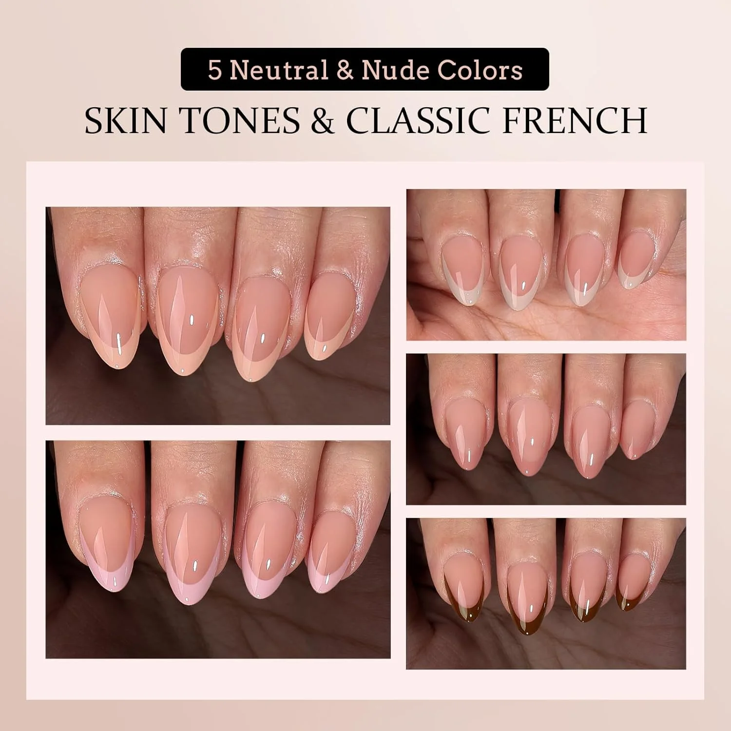 BTArtboxnails XCOATTIPS ناخن مصنوعی کوتاه - رنگ پوست، نوک ناخن بادامی، نوک ناخن ژلی نرم با ژل ناخن، محافظ فرانسوی، چراغ ناخن، همه در یک کیت ناخن مصنوعی فرانسوی