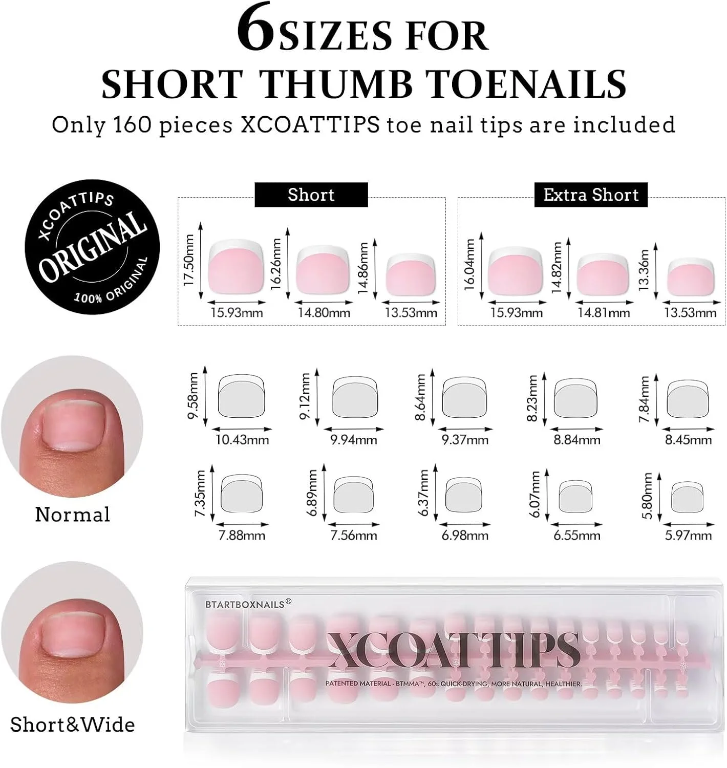 تیپ ناخن انگشت پا BTArtboxnails XCOATTIPS - ناخن مصنوعی انگشت پا با نوک فرانسوی کوتاه، 160 عدد تیپ ناخن انگشت پا ژل نرم صورتی، اکستنشن ناخن مصنوعی قابل برداشتن