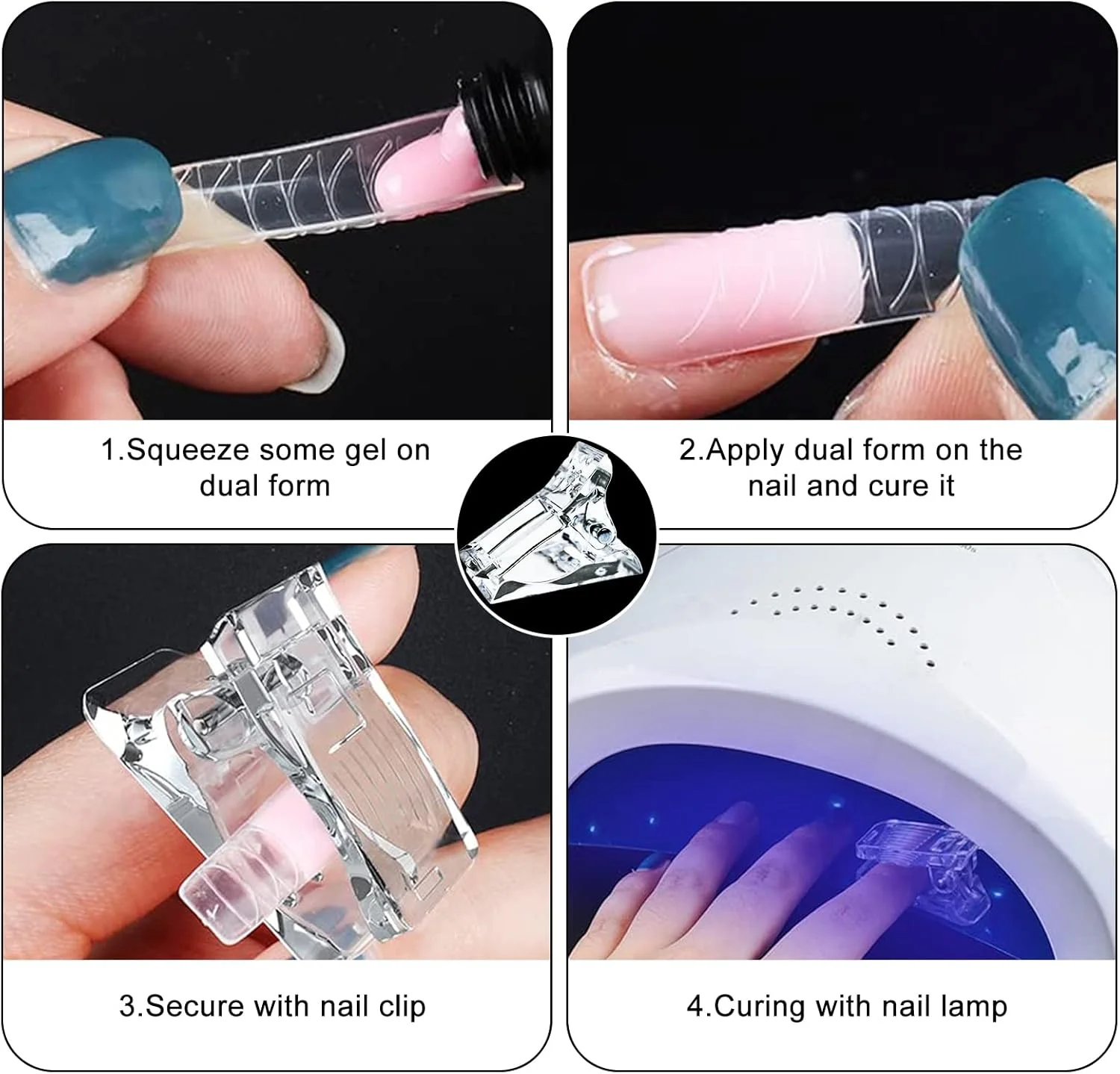 گیره ناخن برای فرم دهی سریع و قالب ناخن، گیره فرم دوگانه پلاستیکی شفاف، ابزار طراحی ناخن و مانیکور DIY
