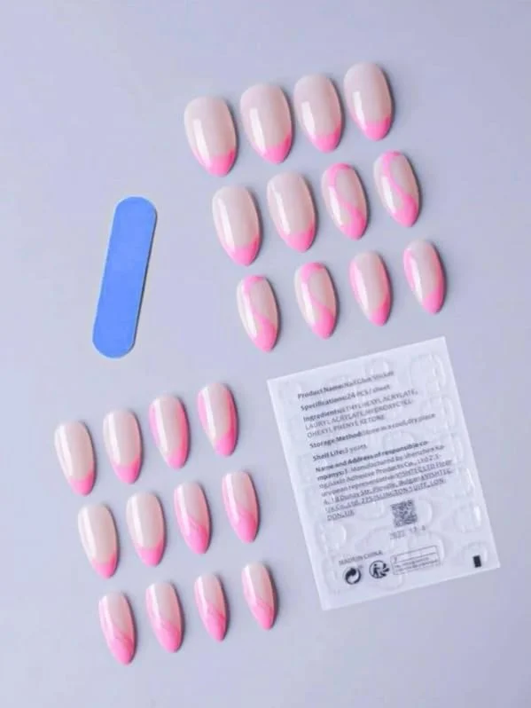 ناخن مصنوعی با طرح موج صورتی ملایم، مدل بادامی متوسط، رنگ یکدست براق، 24 عدد، طرح موج صورتی شیک، ناخن های اکریلیک مصنوعی با چسب ناخن مصنوعی با طرح موج صورتی ملایم، مدل بادامی متوسط، رنگ یکدست براق، 24 عدد، طرح موج صورتی شیک، ناخن های اکریلیک مصنوعی با چسب