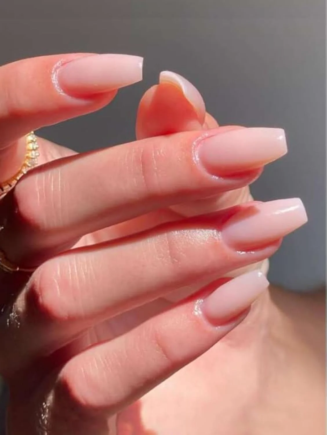 ناخن مصنوعی بلند مدل تابوتی رنگ ثابت گرادیانی براق 24 عددی، ناخن مصنوعی متوسط طبیعی فرنچ، ناخن های اکریلیک مصنوعی با چسب صورتی