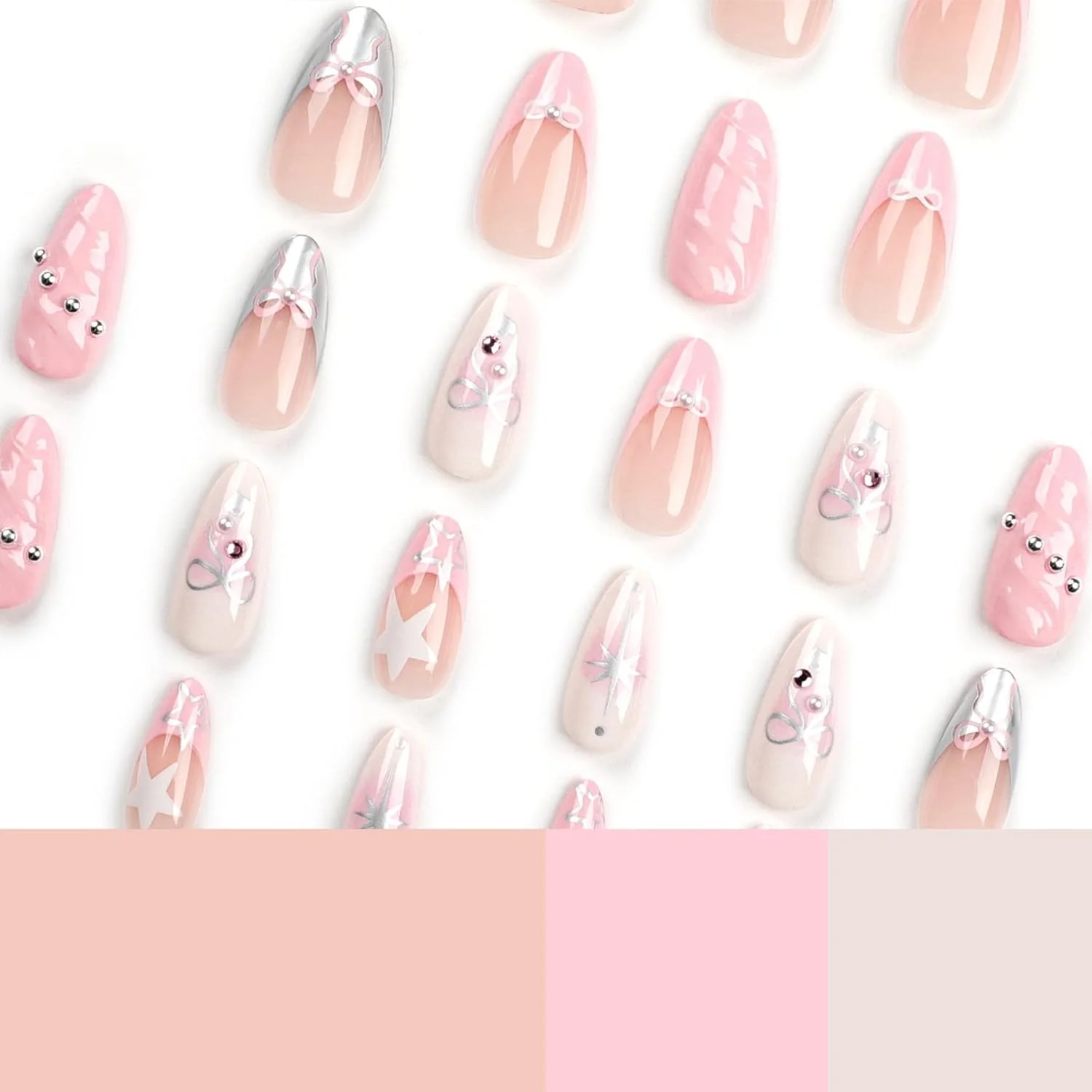 ناخن مصنوعی فشاری، طراحی ناخن با صدف قطره آبی سه بعدی با رنگ سرد، ناخن های مصنوعی بادامی شکل، 24 عدد ناخن اکریلیک مصنوعی با چسب ناخن مصنوعی فشاری، طراحی ناخن با صدف قطره آبی سه بعدی با رنگ سرد، ناخن های مصنوعی بادامی شکل، 24 عدد ناخن اکریلیک مصنوعی با چسب