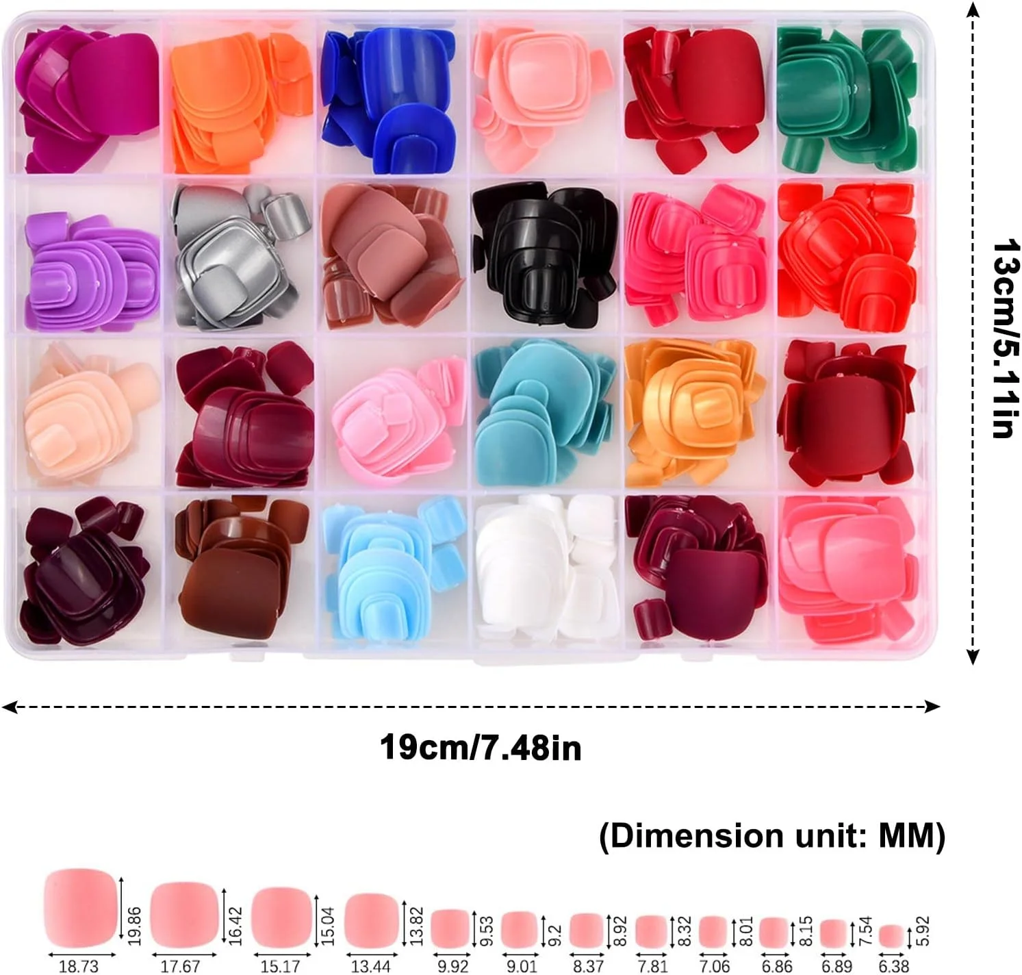 ۵۷۶ عدد ناخن مصنوعی مات پا، پوشش کامل در ۲۴ رنگ، ۱۲ سایز مختلف، ناخن مصنوعی مربعی کوتاه و مات، مناسب برای تزئین ناخن پا بانوان و دختران ۵۷۶ عدد ناخن مصنوعی مات پا، پوشش کامل در ۲۴ رنگ، ۱۲ سایز مختلف، ناخن مصنوعی مربعی کوتاه و مات، مناسب برای تزئین ناخن پا بانوان و دختران