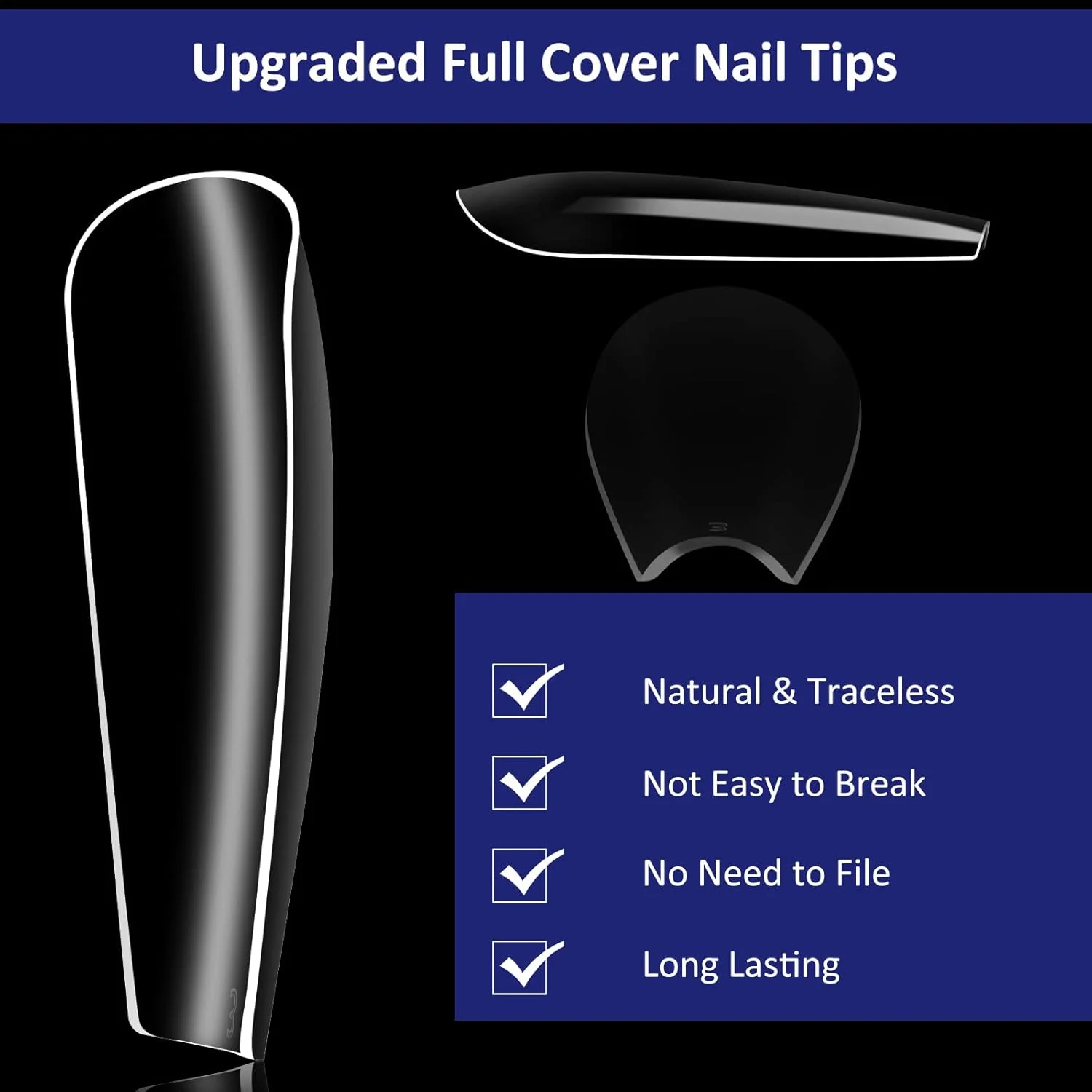 ناخن مصنوعی دیبونیور، 500 عدد کپسول ژلی آمریکایی، 10 سایز پوشش کامل شفاف برای متخصصان کاشت ناخن، مبتدیان مانیکور و هنر ناخن DIY در خانه