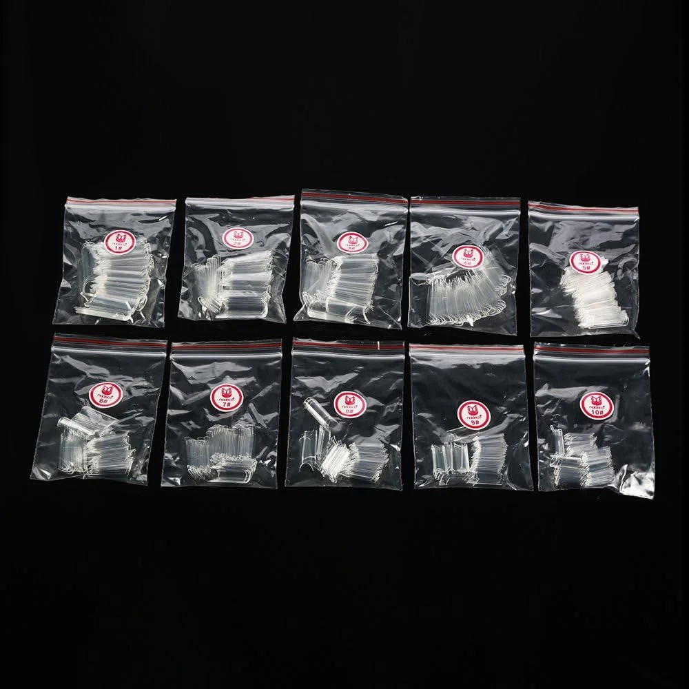 بسته 500 عددی نوک ناخن مصنوعی شفاف طرح C، مناسب برای کاشت ناخن با ژل UV