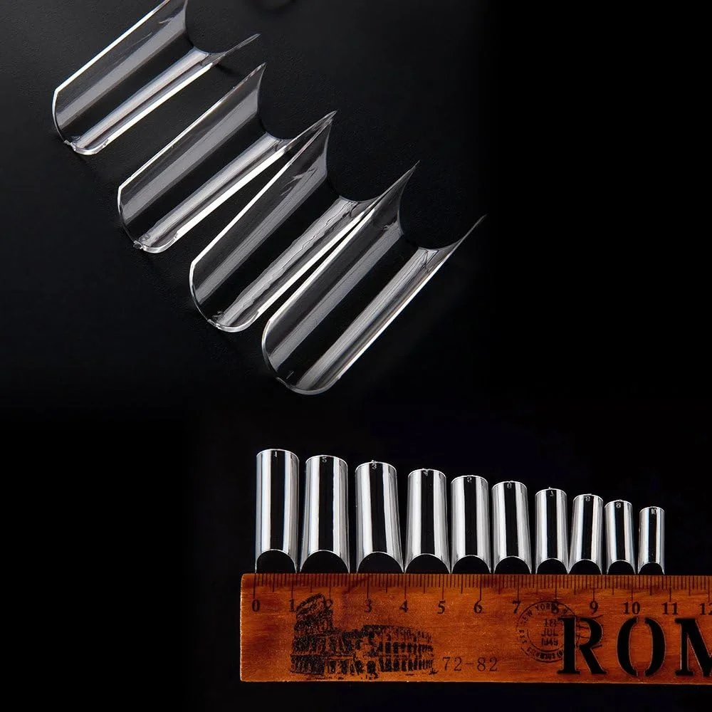 بسته 500 عددی نوک ناخن مصنوعی شفاف طرح C، مناسب برای کاشت ناخن با ژل UV