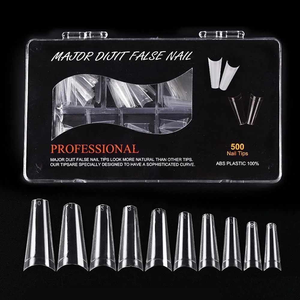 جعبه 500 عددی ناخن مصنوعی فرنچ، پوشش نصفه، فرم تخت، مناسب برای طراحی ناخن در منزل و سالن، نصب آسان