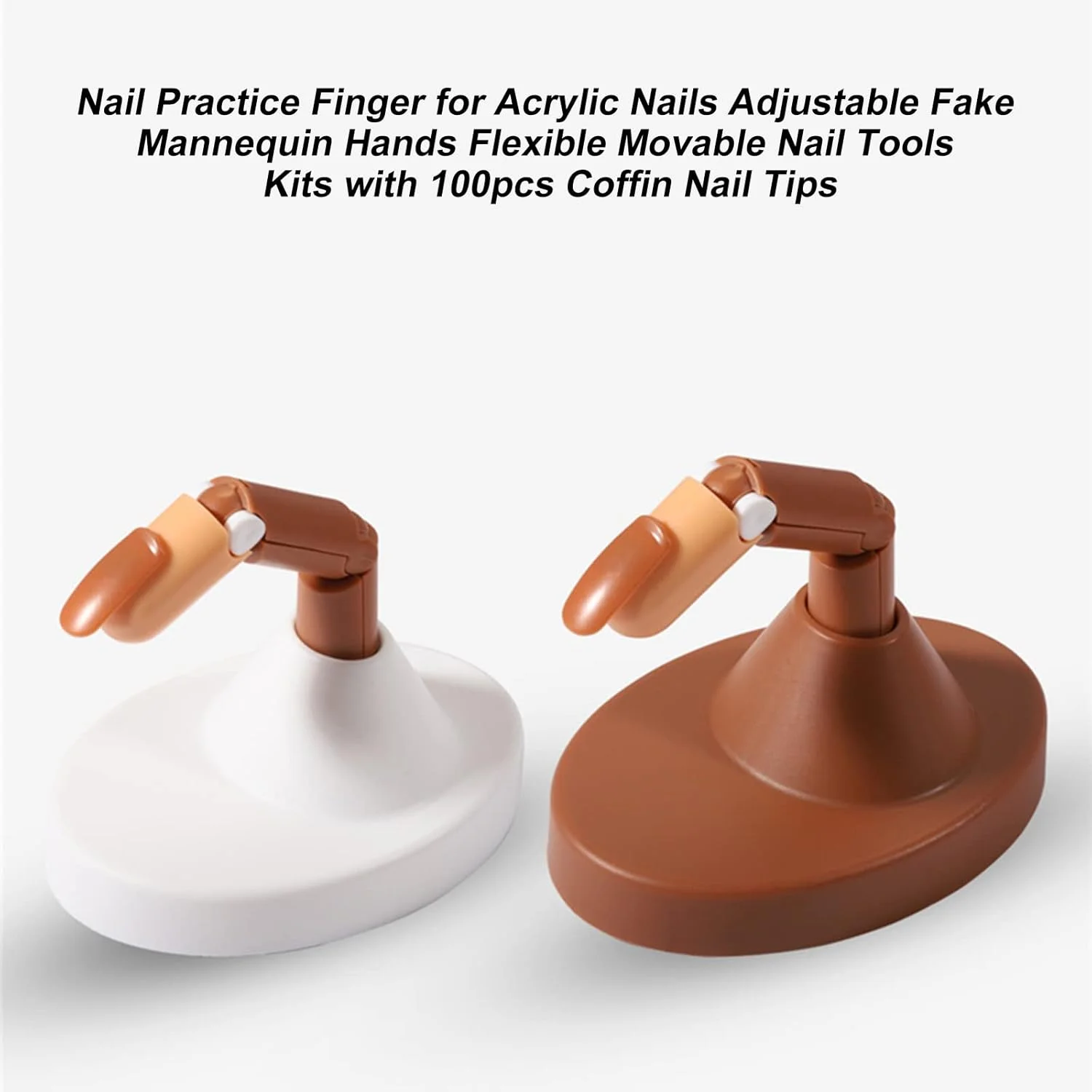 انگشت تمرینی ناخن، دست مانکن مصنوعی قابل تنظیم، کیت ابزار متحرک انعطاف پذیر با 100 عدد تیپ ناخن تابوتی برای ناخن های اکریلیک