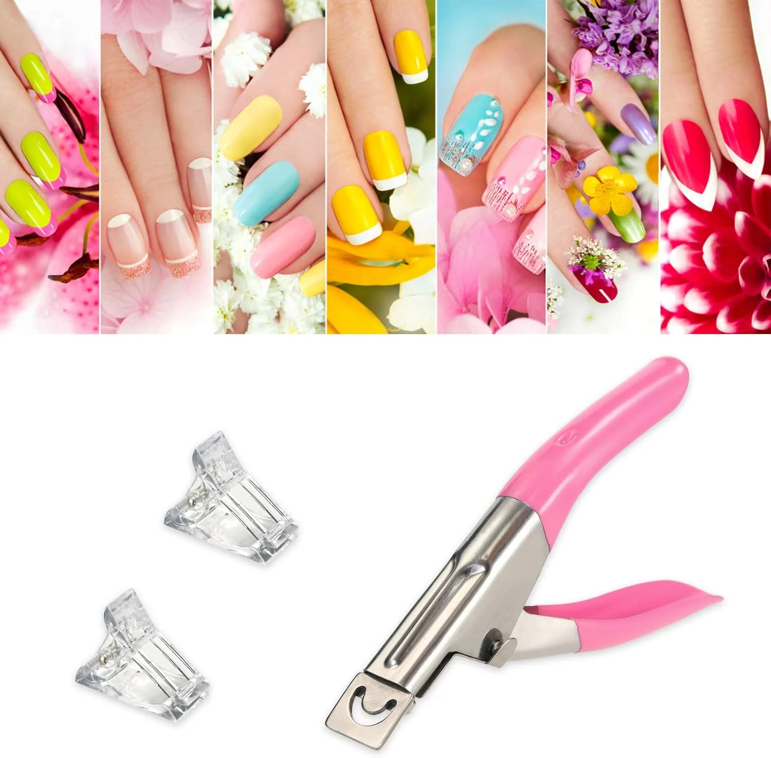 ۱۰ عدد گیره ناخن برای کاشت سریع و آسان + قیچی U شکل برای مانیکور و طراحی ناخن فرانسوی