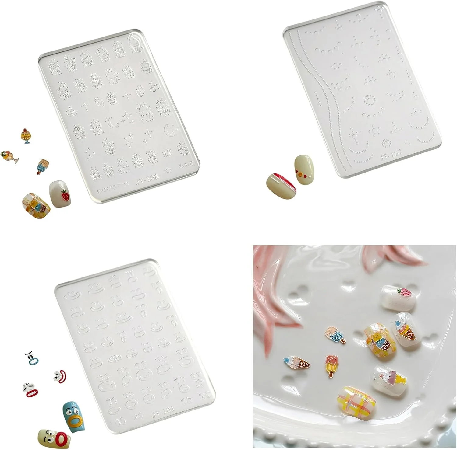 قالب سیلیکونی طراحی ناخن طرح بستنی با جزئیات، ضخامت ۰.۴ سانتی متر، رزین براق برای لوازم جانبی مانیکور، قالب های طراحی ناخن مناسب مبتدیان