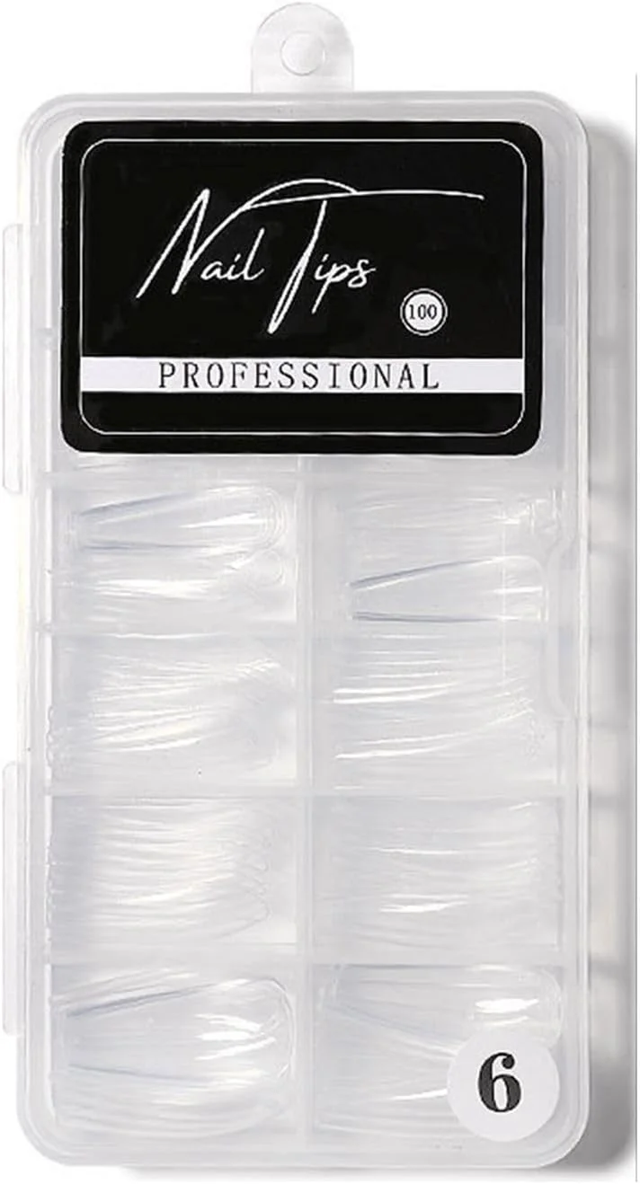 تیپ ناخن اکریلیک شفاف پوشش کامل 100 عددی بالرینا مناسب سالن ها و استفاده شخصی در 10 سایز مختلف (6)