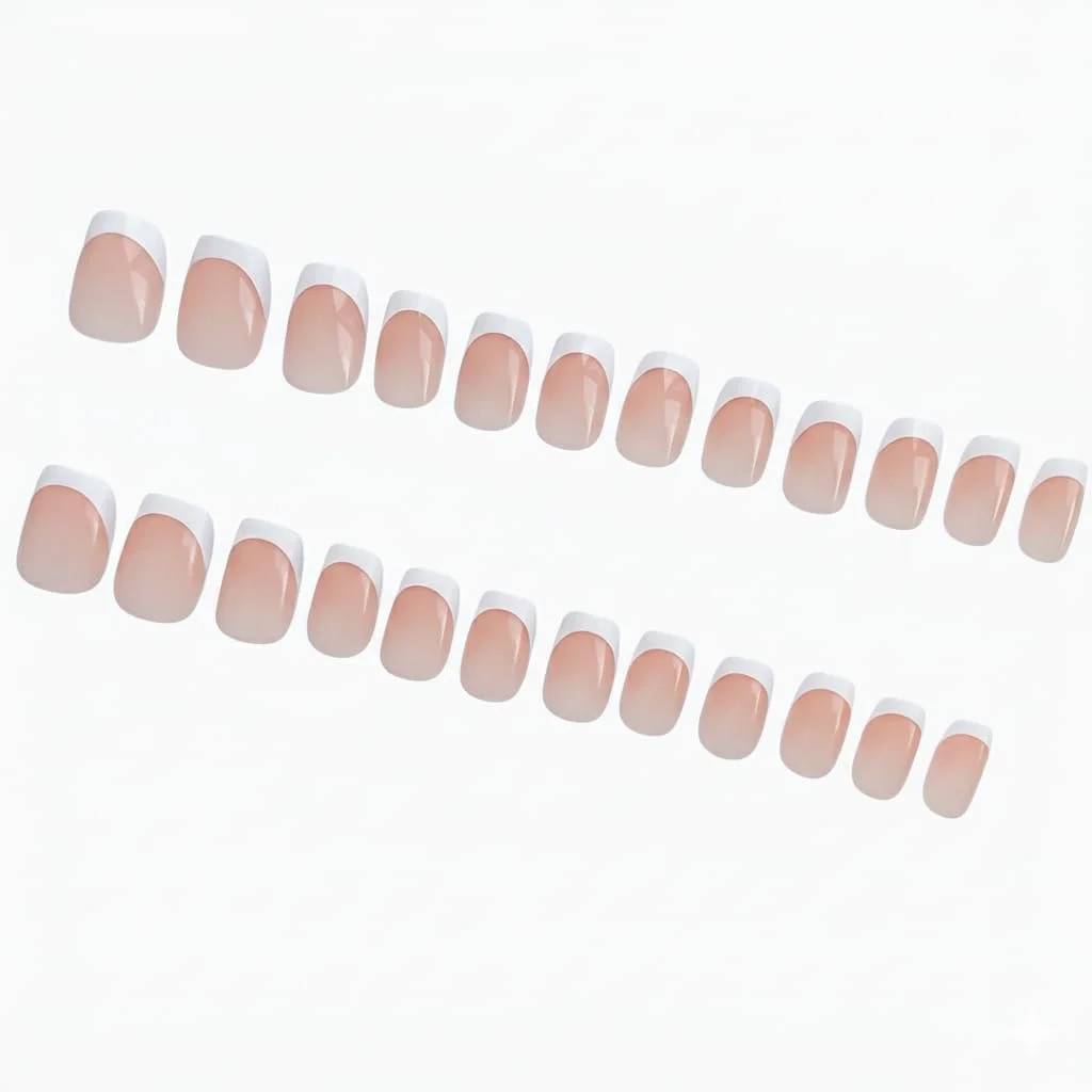 ناخن های مصنوعی شیک - ناخن های اکریلیک با کیفیت عالی با روکش براق | ماندگاری طولانی و استفاده آسان | ظاهری حرفه ای در خانه یا سالن (فرنچ، صورتی)