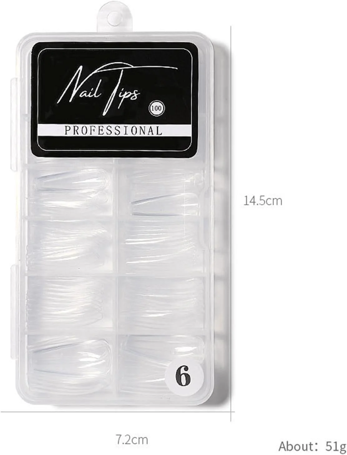 تیپ ناخن اکریلیک شفاف پوشش کامل 100 عددی بالرینا مناسب سالن ها و استفاده شخصی در 10 سایز مختلف (6)