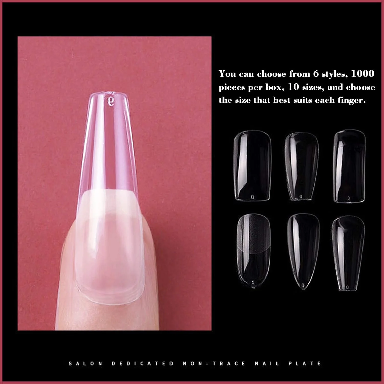 ۱۰۰ عدد ناخن مصنوعی شفاف، پوشش کامل و نیمه، مناسب برای طراحی ناخن در خانه و سالن های آرایشی، ۱۰ سایز