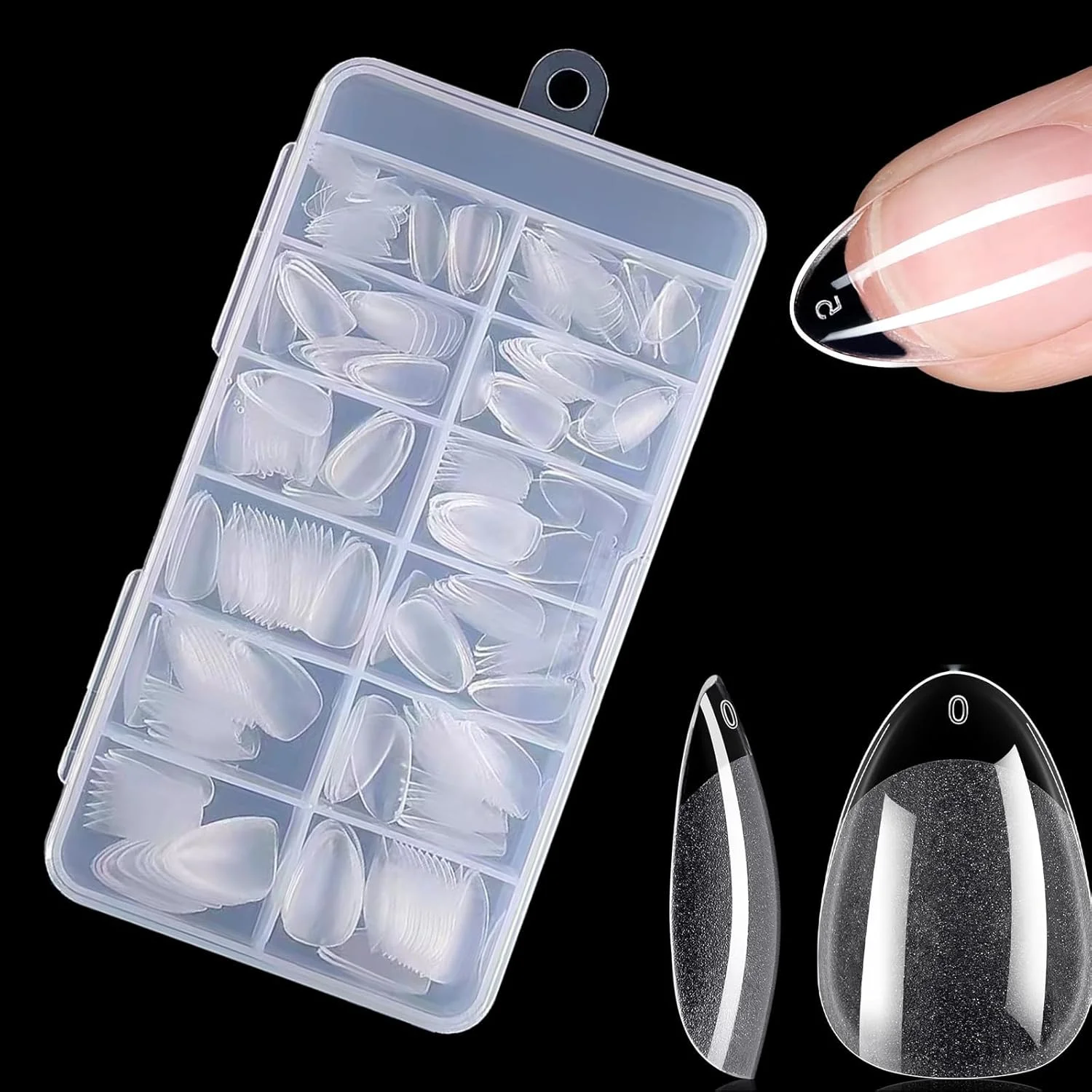 ۲۴۰ عدد تیپ ناخن بادامی - ژل نرم، اکریلیک، پوشش کامل، ناخن مصنوعی شفاف برای مانیکور DIY - شامل ۱۲ سایز