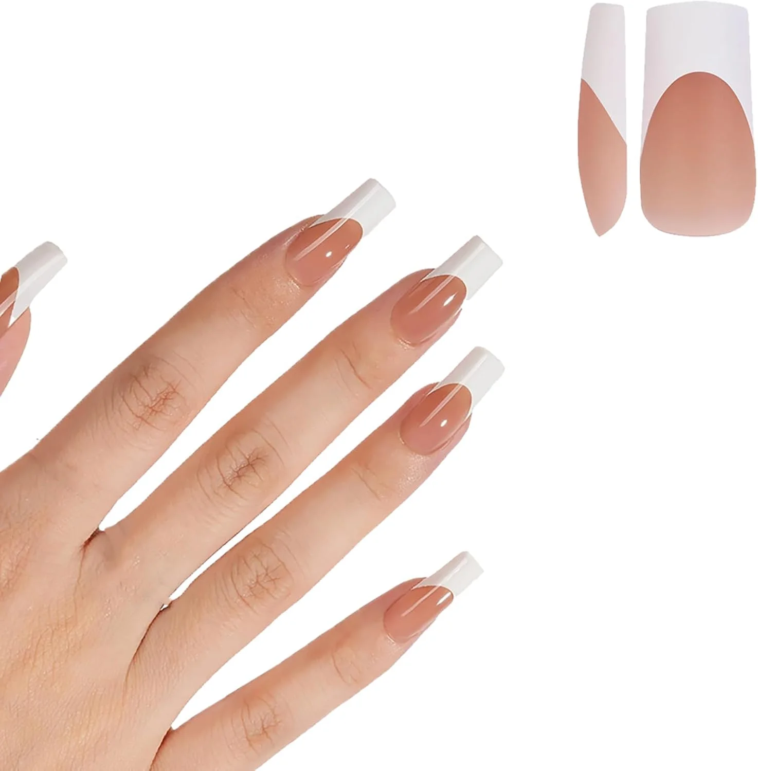 ناخن مصنوعی ژلی فرانسوی 150 عددی - مربعی بلند قهوه ای. بدون نیاز به سوهان کشی، نوک های از پیش آماده 3 در 1. طراحی ناخن DIY با 15 سایز مختلف.