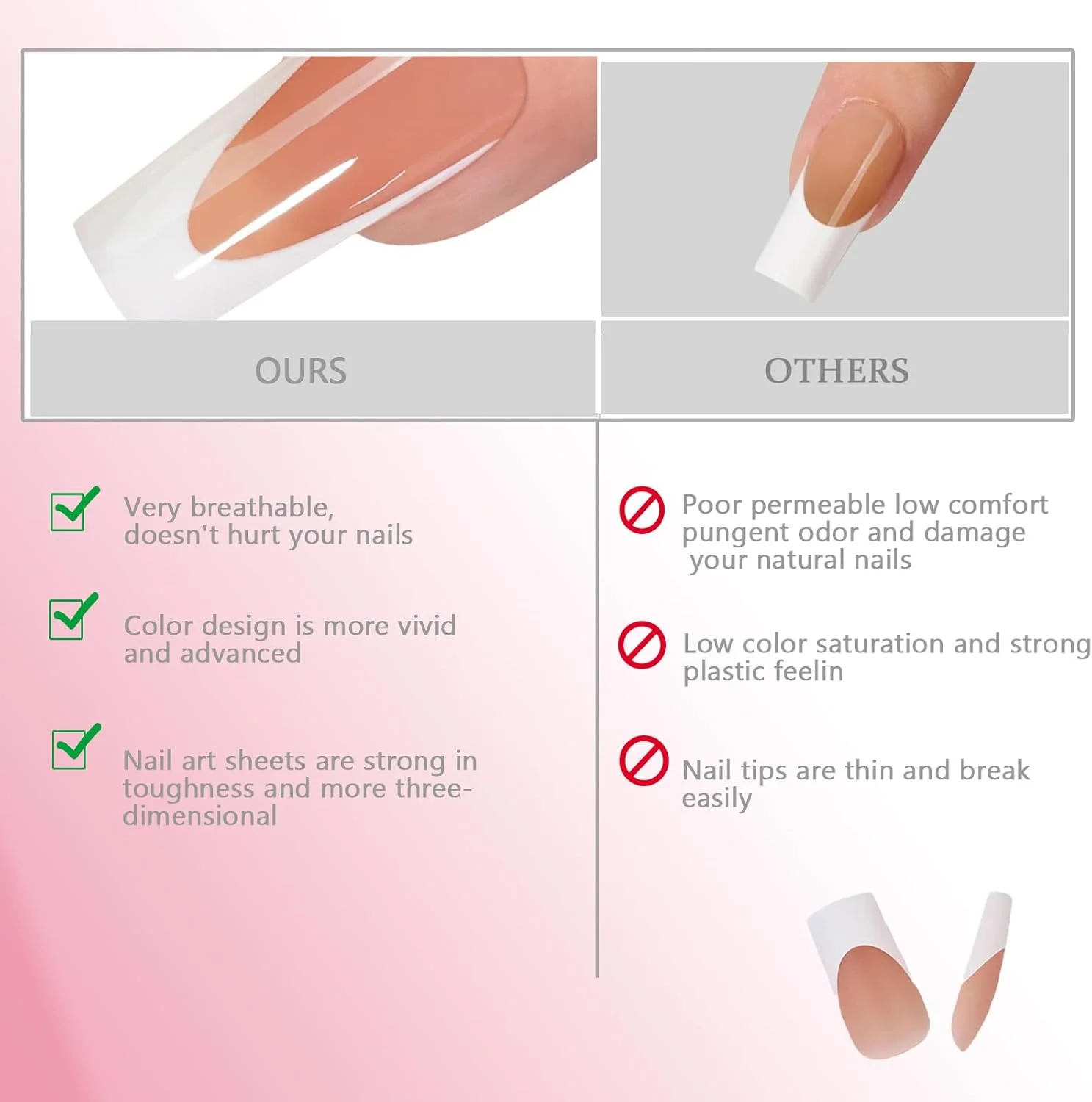 ناخن مصنوعی ژلی فرانسوی 150 عددی - مربعی بلند قهوه ای. بدون نیاز به سوهان کشی، نوک های از پیش آماده 3 در 1. طراحی ناخن DIY با 15 سایز مختلف.