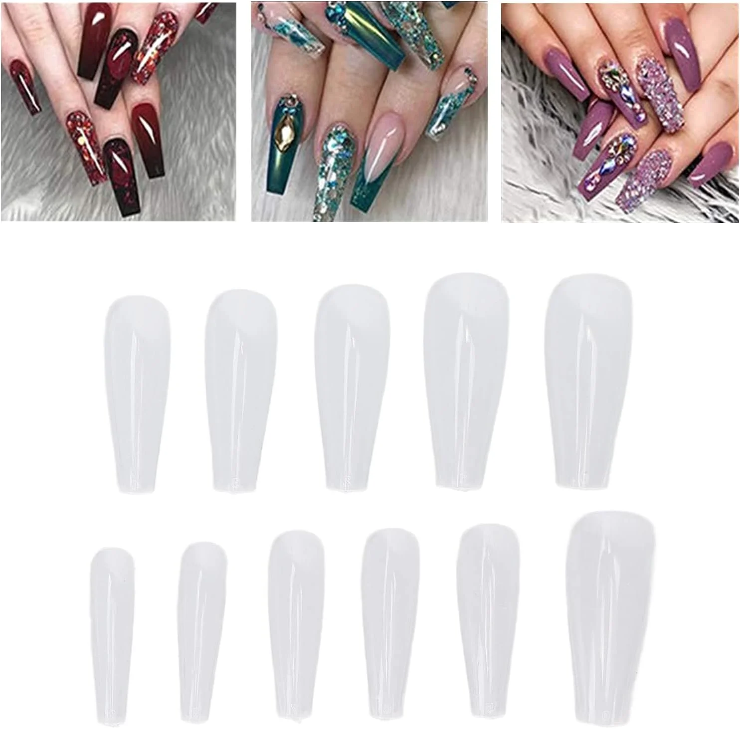 نکات ناخن شفاف عمومی، 500 عدد نکته ناخن مصنوعی بلند شفاف پوشش کامل قابل پوشیدن برای سالن های هنری