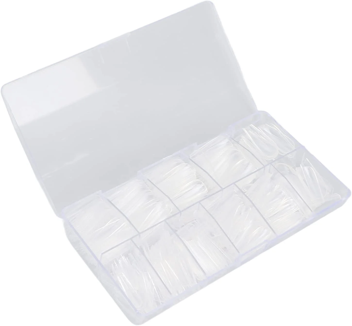 تیپ ناخن شفاف، ناخن مصنوعی بلند، پوشش کامل شفاف، 500 عدد ناخن مصنوعی بلند برای سالن های آرایشی