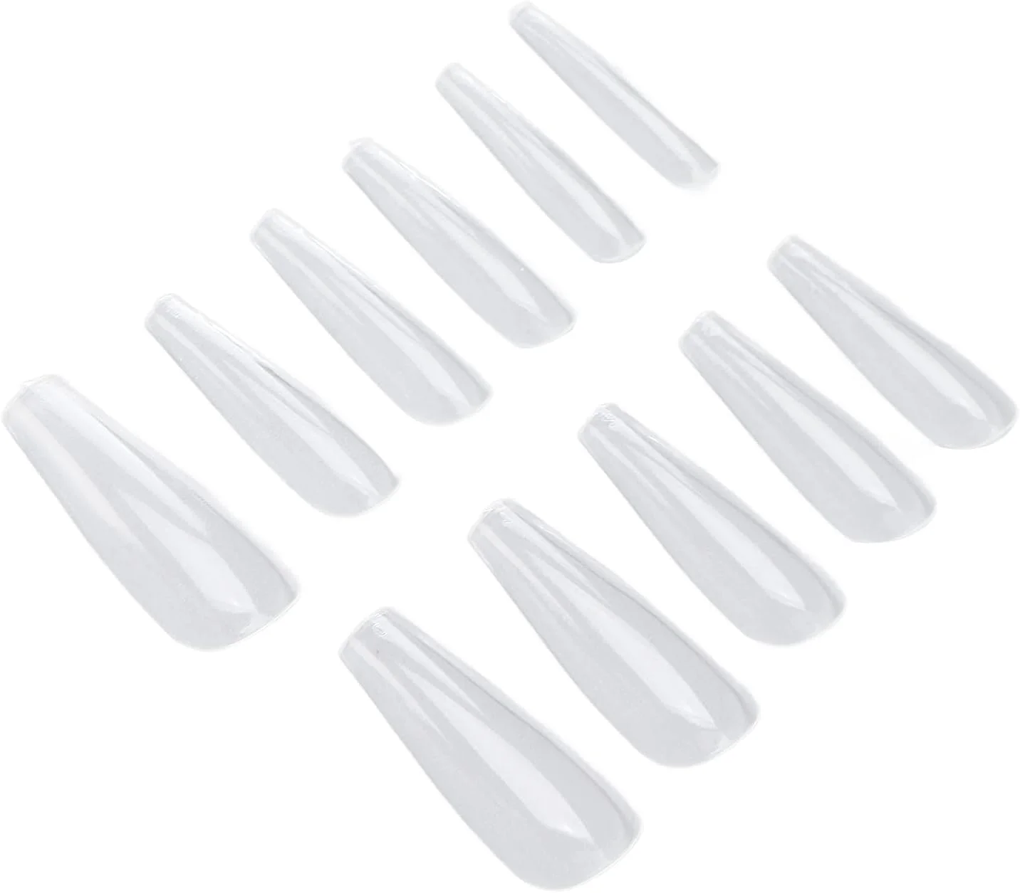 تیپ ناخن شفاف، ناخن مصنوعی بلند، پوشش کامل شفاف، 500 عدد ناخن مصنوعی بلند برای سالن های آرایشی