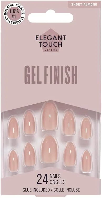 مجموعه ناخن مصنوعی رنگی بی‌نقص Elegant Touch، رنگ نیود، 24 عدد ناخن کوتاه استیلتو به همراه چسب