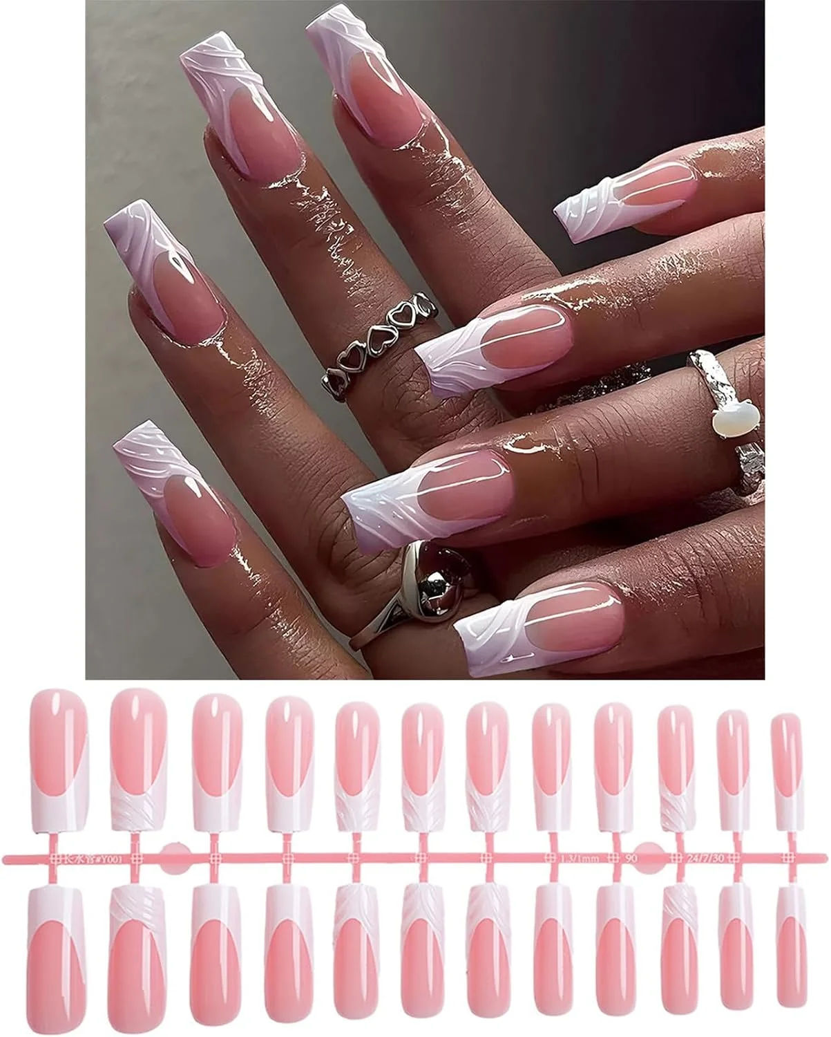 ناخن مصنوعی مربعی با طرح راه راه فرانسوی، لوازم جانبی مانیکور