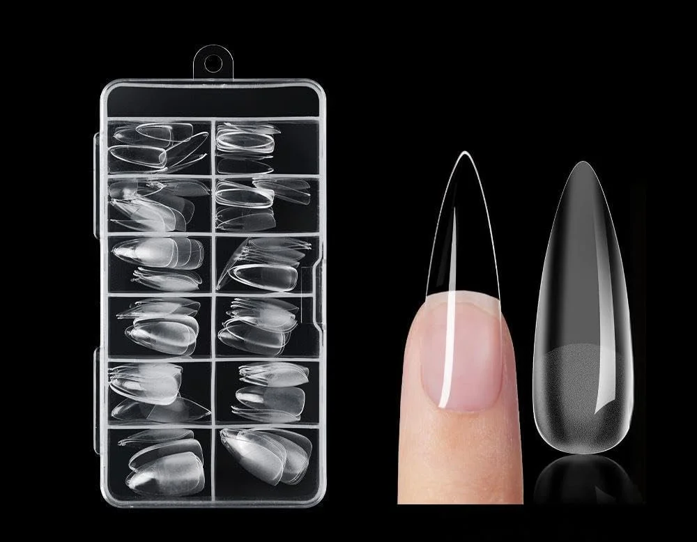 نک ناخن ژلی، 600 عدد نوک ناخن مصنوعی نیمه مات از پیش حک شده، فرم بادامی متوسط ​​- 12 سایز پوشش کامل اکریلیک نرم، اکستنشن ناخن بدون منحنی C، هدیه ای برای DIY در خانه