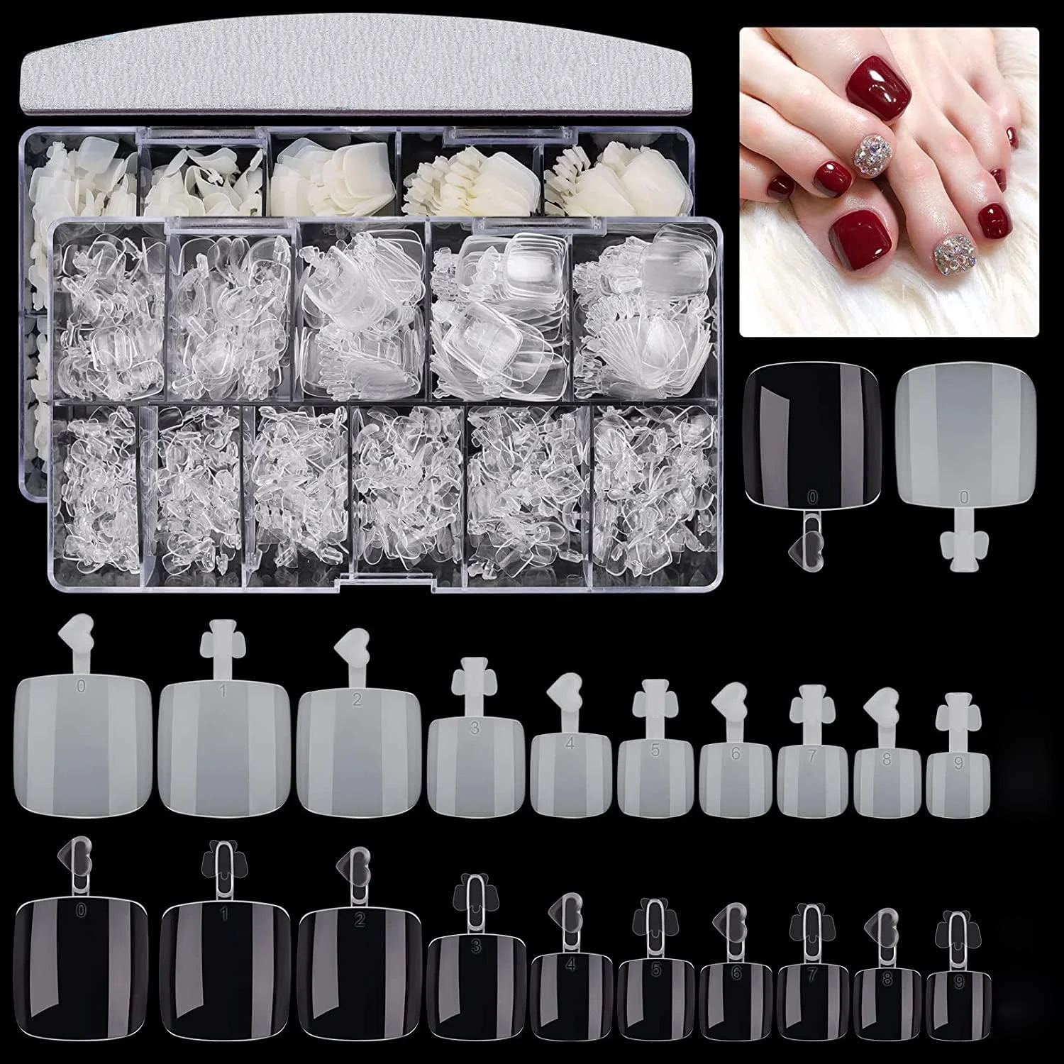 نوک ناخن مصنوعی Excefore با جعبه، 200 عدد ناخن مصنوعی اکریلیک، پوشش کامل ناخن فرانسوی، نوک های مصنوعی برای زنان، 10 سایز برای سالن ناخن و تزئینات پا (شفاف و طبیعی)
