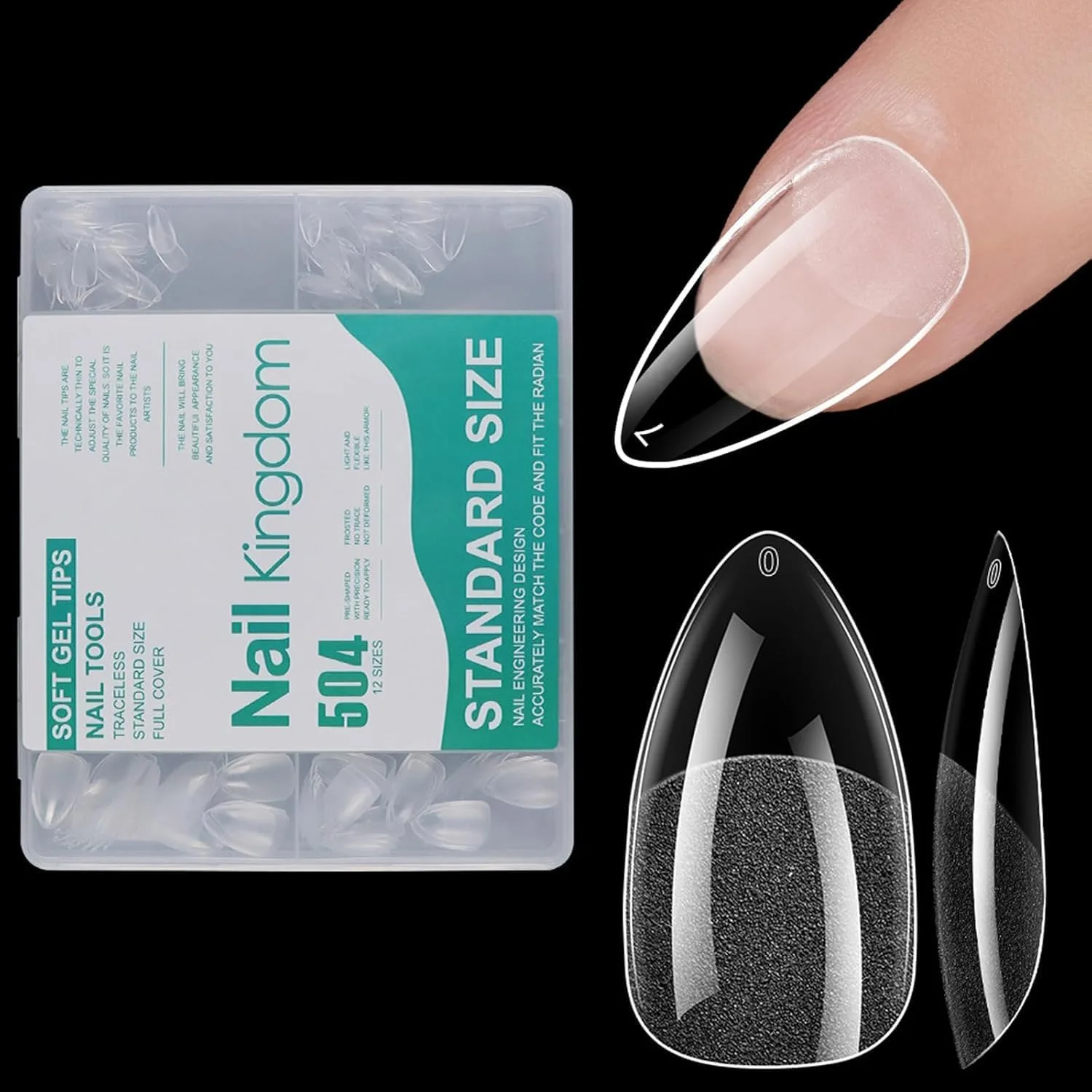 کیت تیپ ناخن ژله ای نرم، 504 عدد ناخن مصنوعی بادامی شفاف برای اکستنشن، ناخن های از پیش فرم داده شده نیمه مات پوشش کامل در 10 سایز، تیپ های ناخن اکریلیک بادوام و راحت برای طراحی ناخن در خانه و سالن