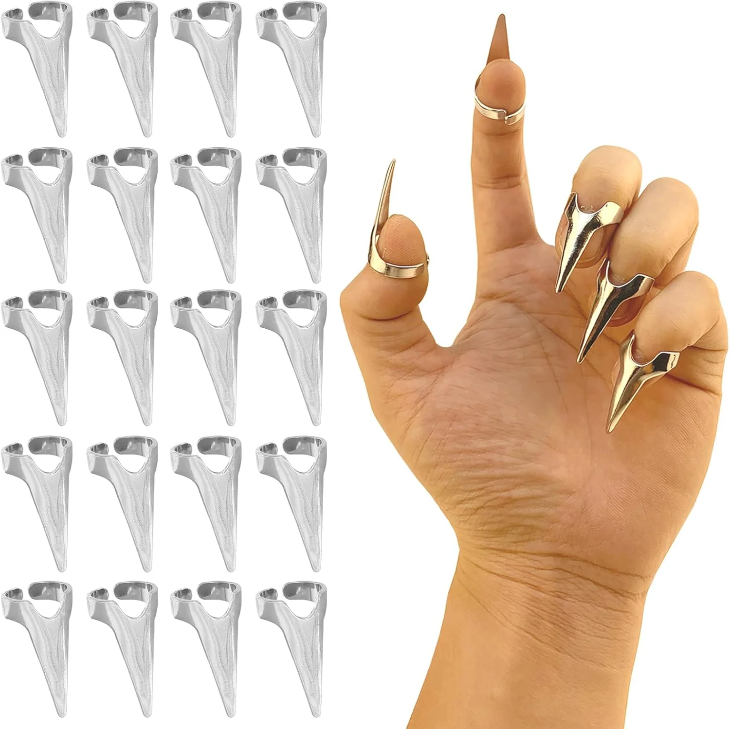 20 عدد حلقه پنجه انگشتی، حلقه های پنجه باز قابل تنظیم، مجموعه کامل انگشتی، ابزار بافت مو برای تزئین مهمانی تعطیلات، مناسب بزرگسالان و کودکان (نقره ای)