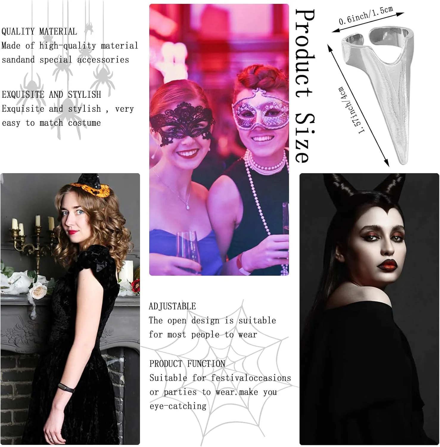 20 عدد حلقه پنجه انگشتی، حلقه های پنجه باز قابل تنظیم، مجموعه کامل انگشتی، ابزار بافت مو برای تزئین مهمانی تعطیلات، مناسب بزرگسالان و کودکان (نقره ای)